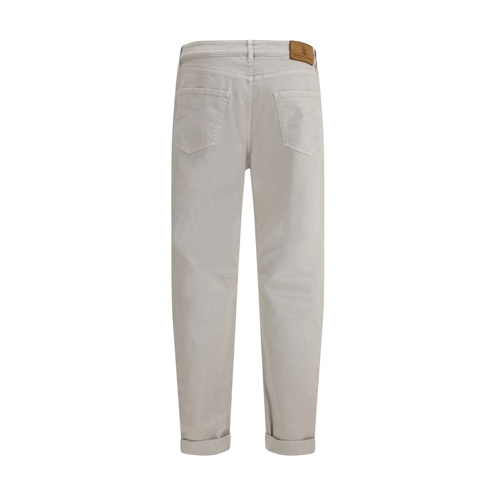 Brunello Cucinelli Navy Cotton Pants With Turn-Up Hem