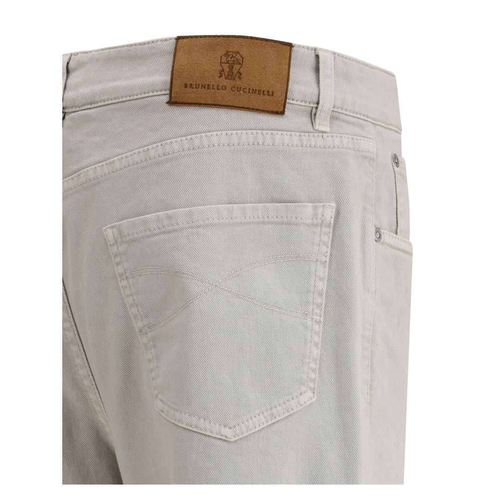 Brunello Cucinelli Navy Cotton Pants With Turn-Up Hem
