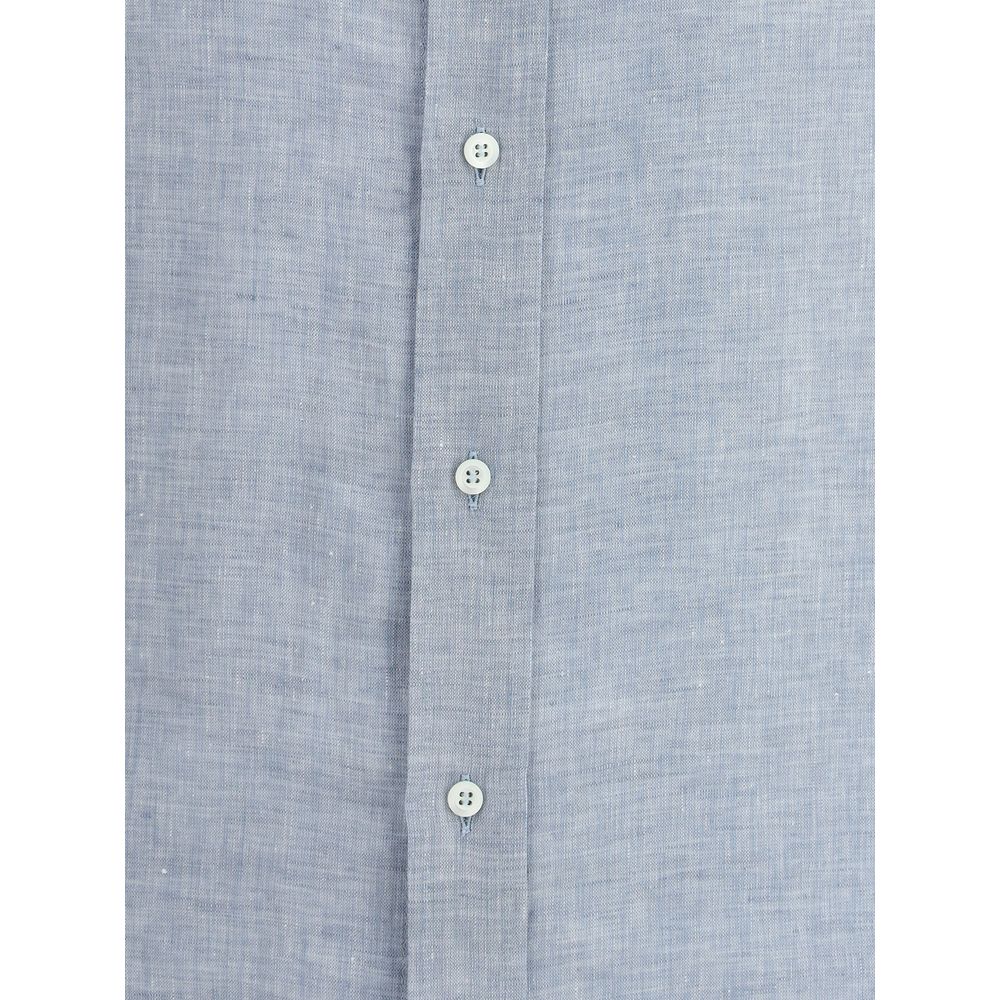Brunello Cucinelli White Linen Shirt with Exquisite Mélange Texture