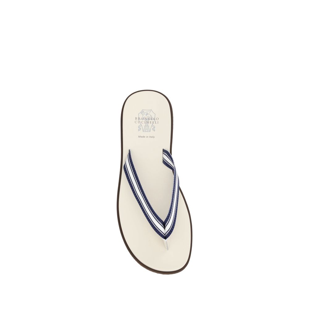 Brunello Cucinelli White Leather Thong Slippers for Effortless Elegance
