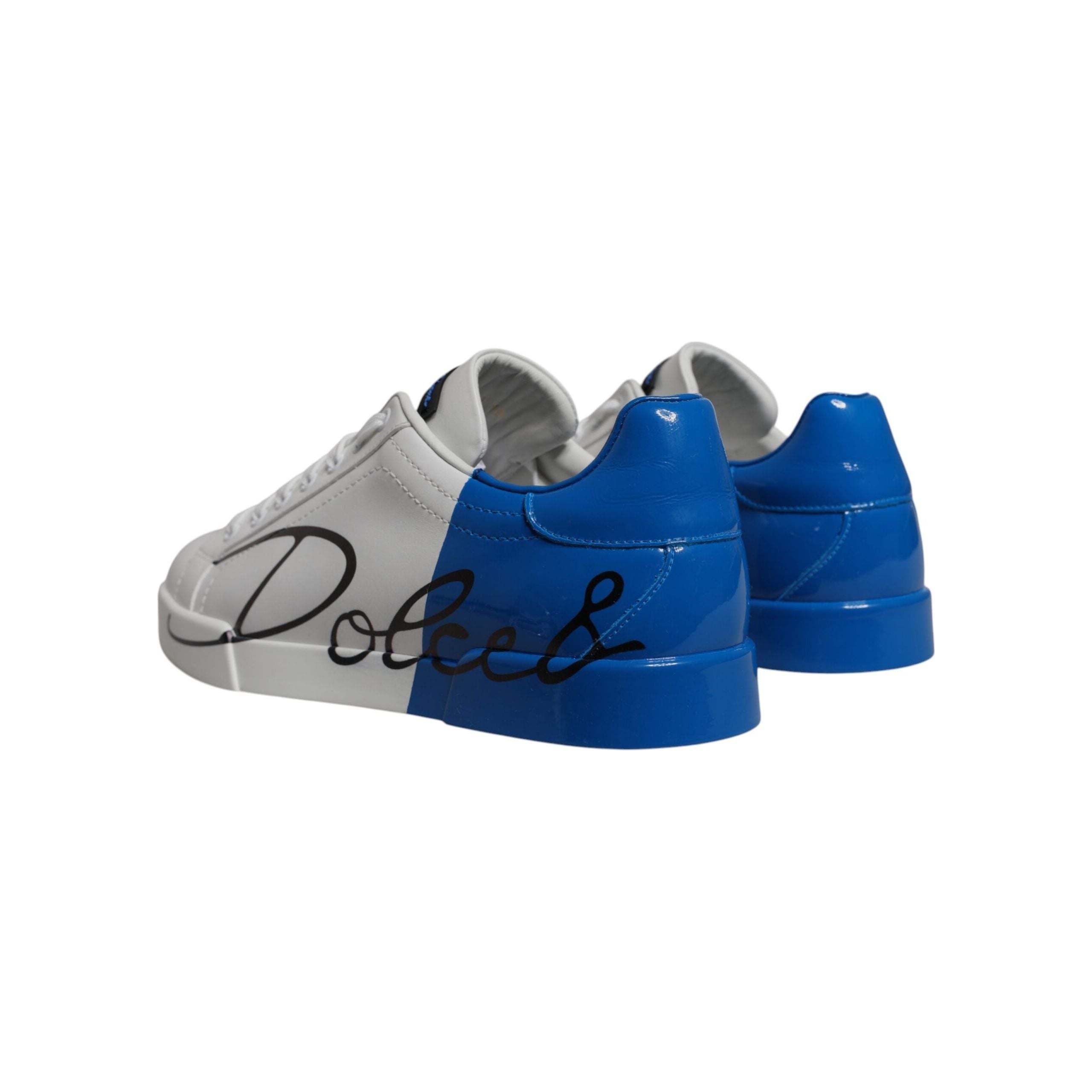 Dolce & Gabbana White Blue Leather Low Top Sneakers Shoes