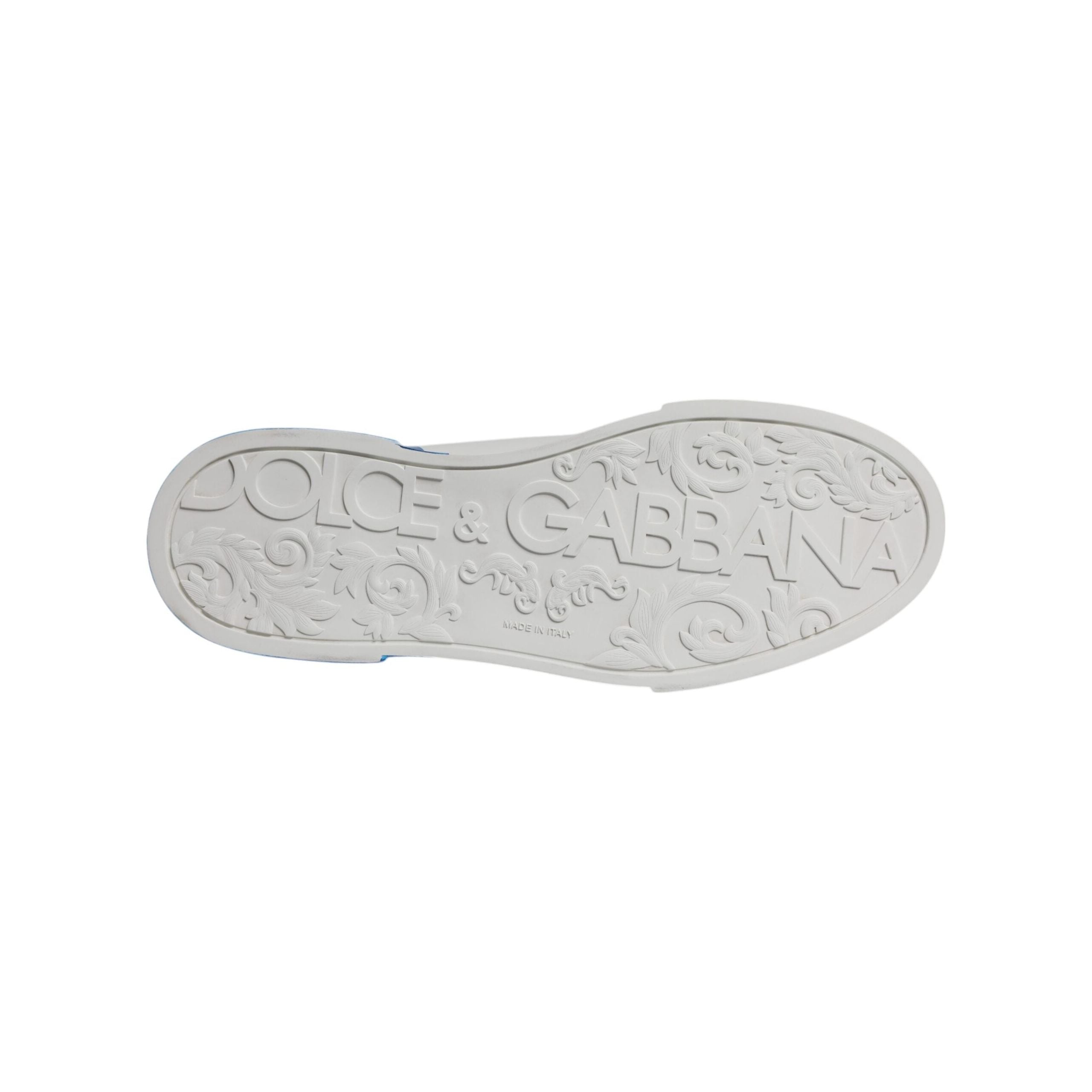 Dolce & Gabbana White Blue Leather Low Top Sneakers Shoes