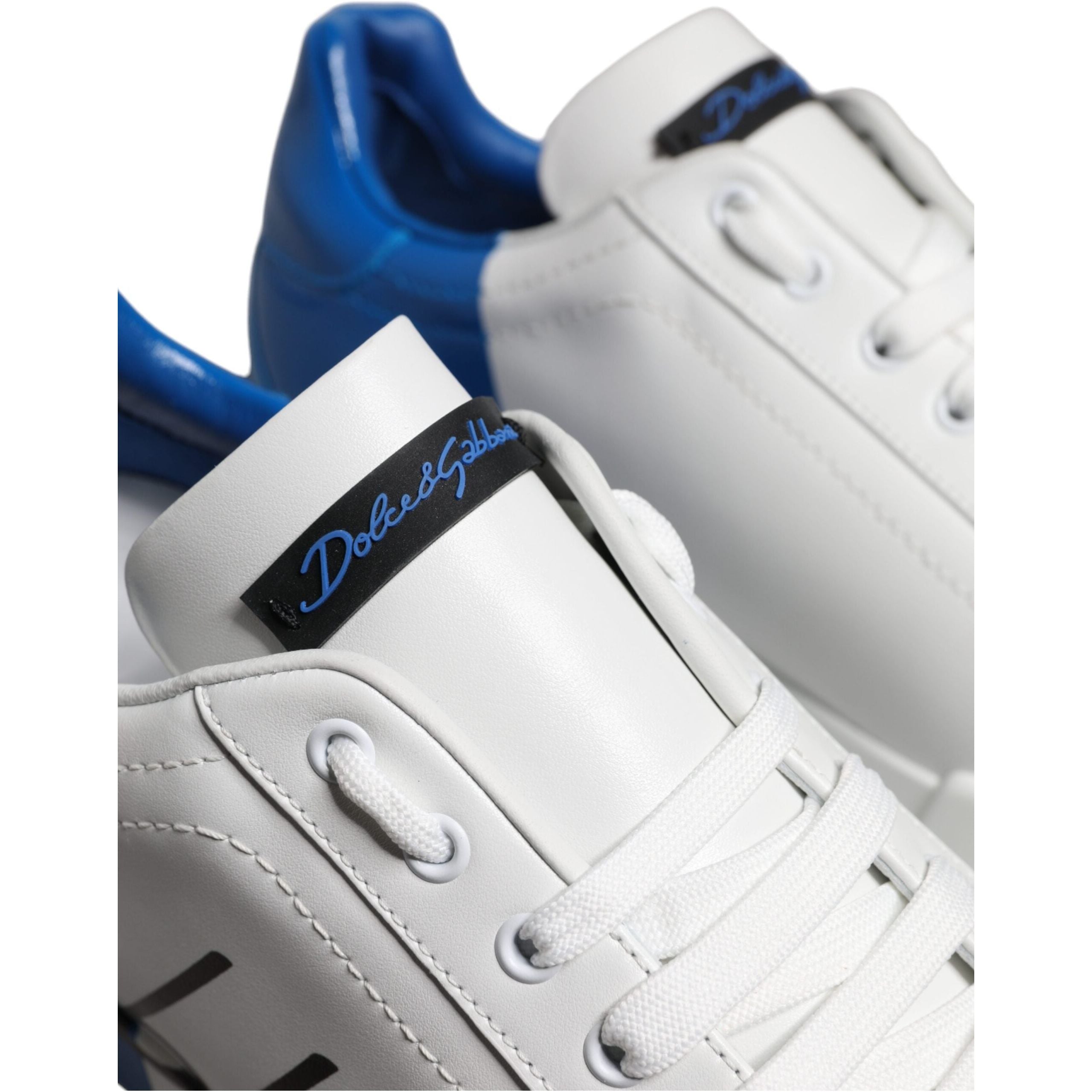 Dolce & Gabbana White Blue Leather Low Top Sneakers Shoes