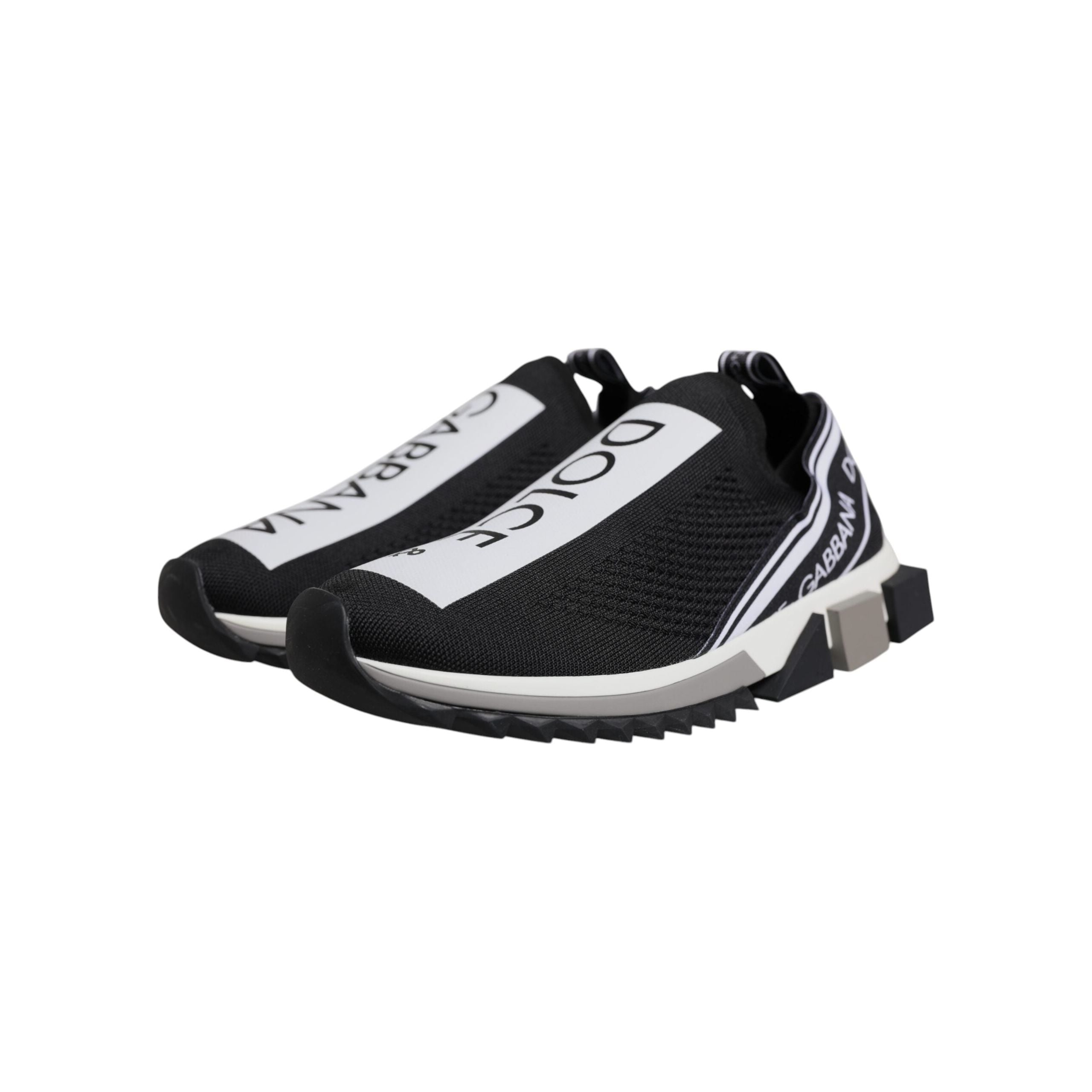 Dolce & Gabbana Black White Fabric Slip On Sorrento Sneakers