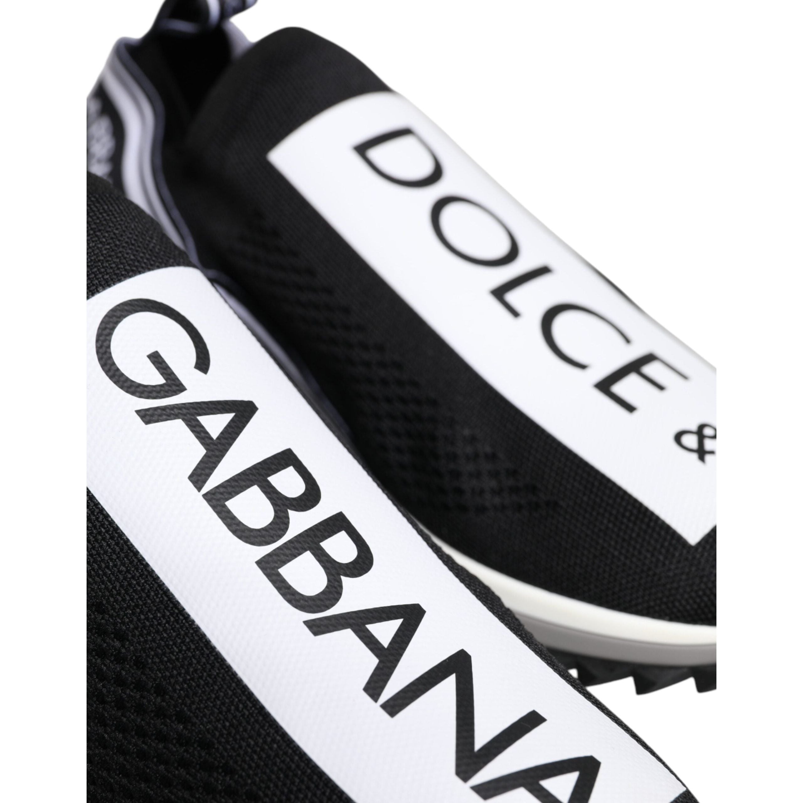 Dolce & Gabbana Black White Fabric Slip On Sorrento Sneakers