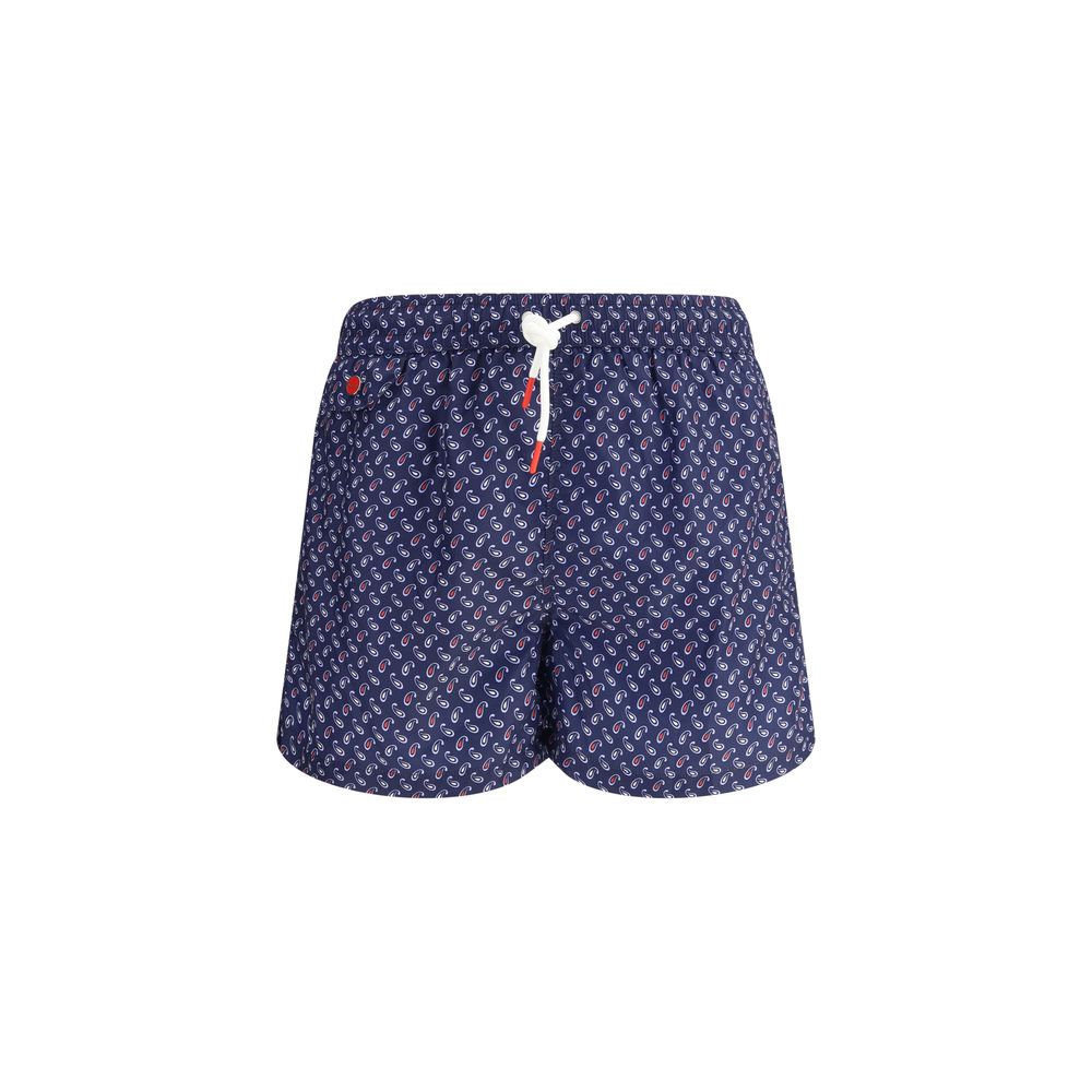 Kiton Navy Cotton Swimshorts with Iconic Monogram Design