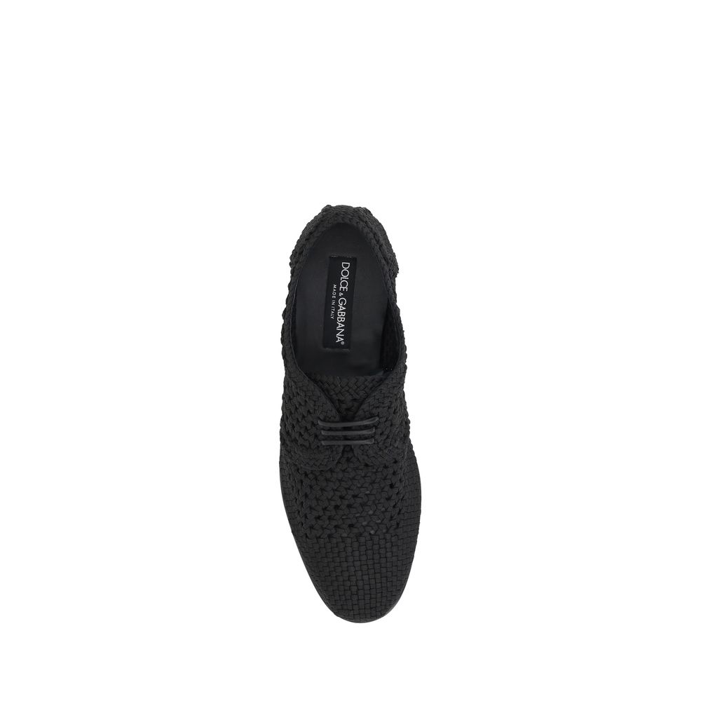 Dolce & Gabbana Black Leather Derby Lace-Up Shoes