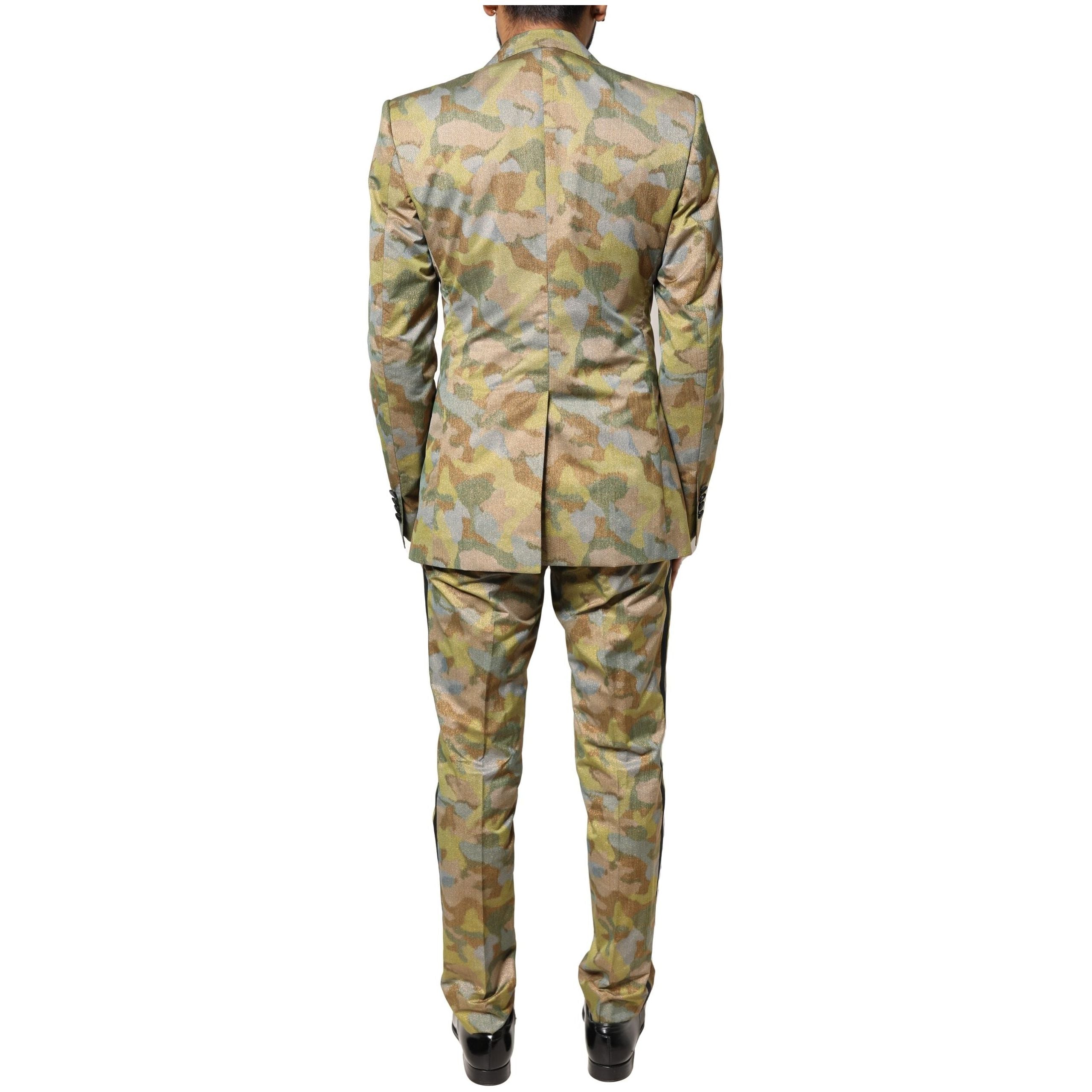 Dolce & Gabbana Multicolor Silk Camouflage 3 Piece Suit