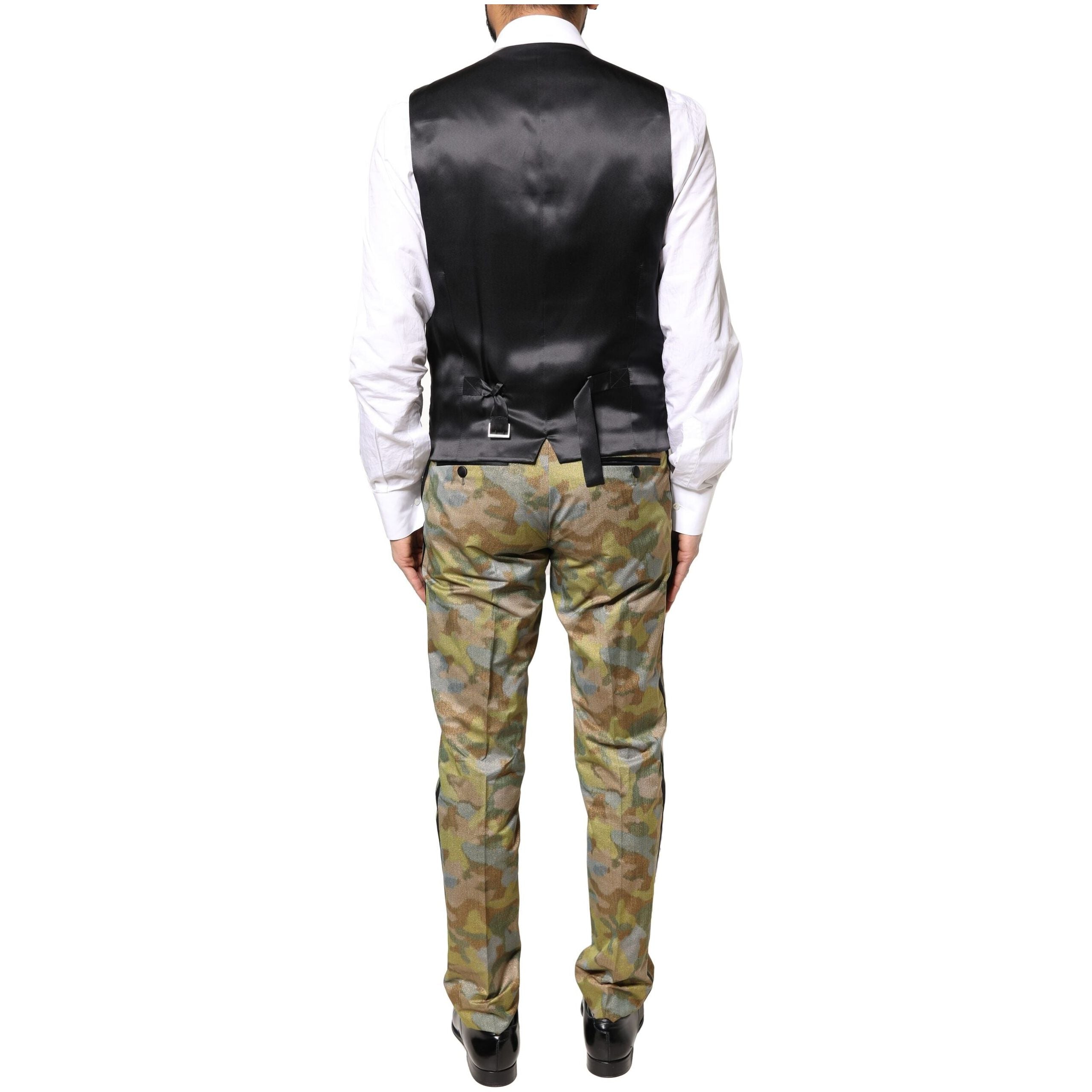 Dolce & Gabbana Multicolor Silk Camouflage 3 Piece Suit