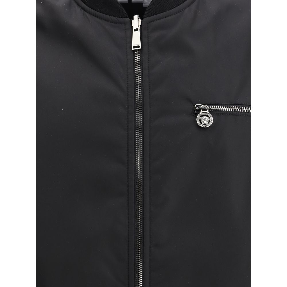 Versace Black Cotton Reversible Jacket for Effortless Luxury Style