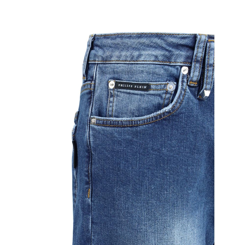Philipp Plein Blue Cotton Super Straight Jeans for Elevated Style