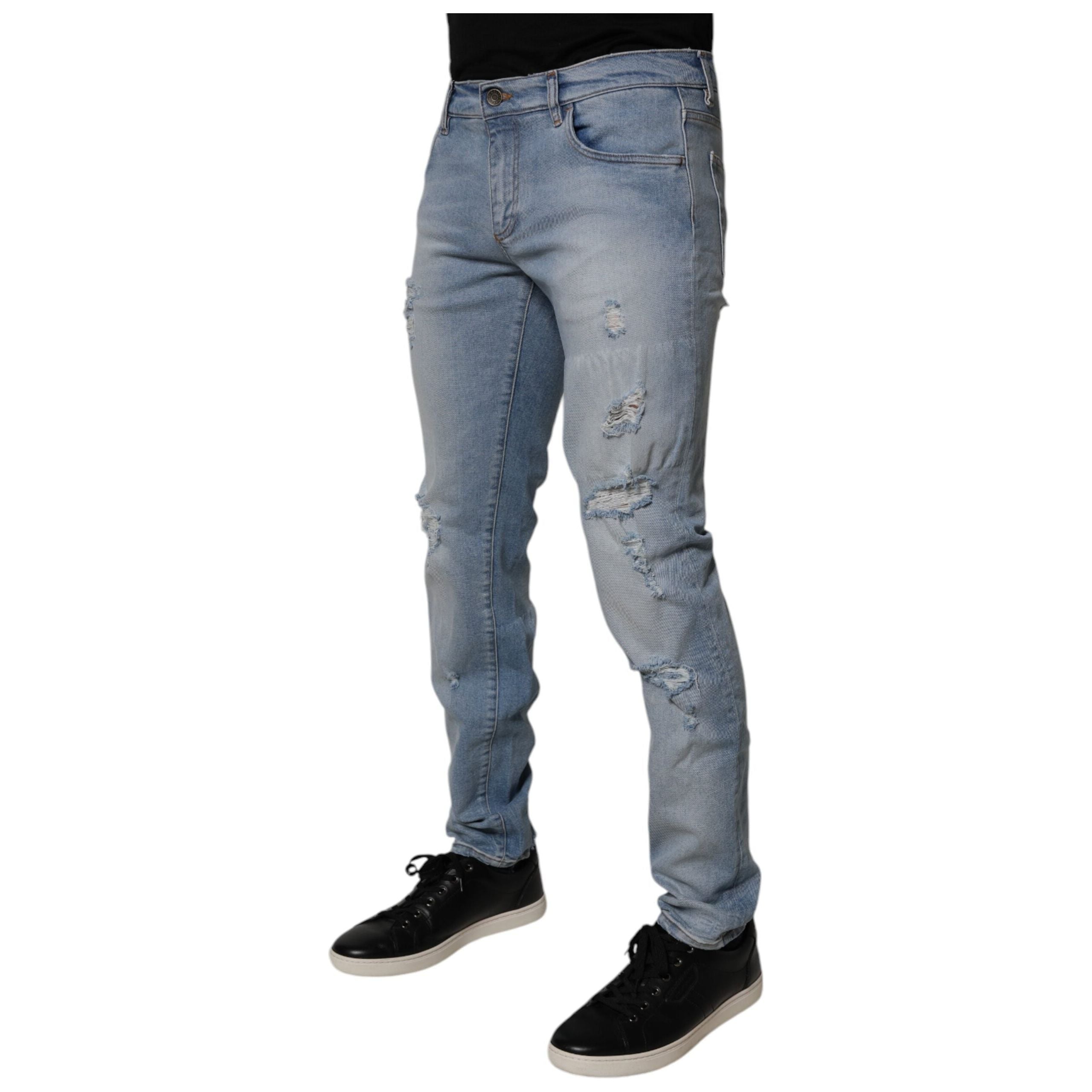 Dolce & Gabbana Blue Tattered Cotton Skinny Denim Jeans