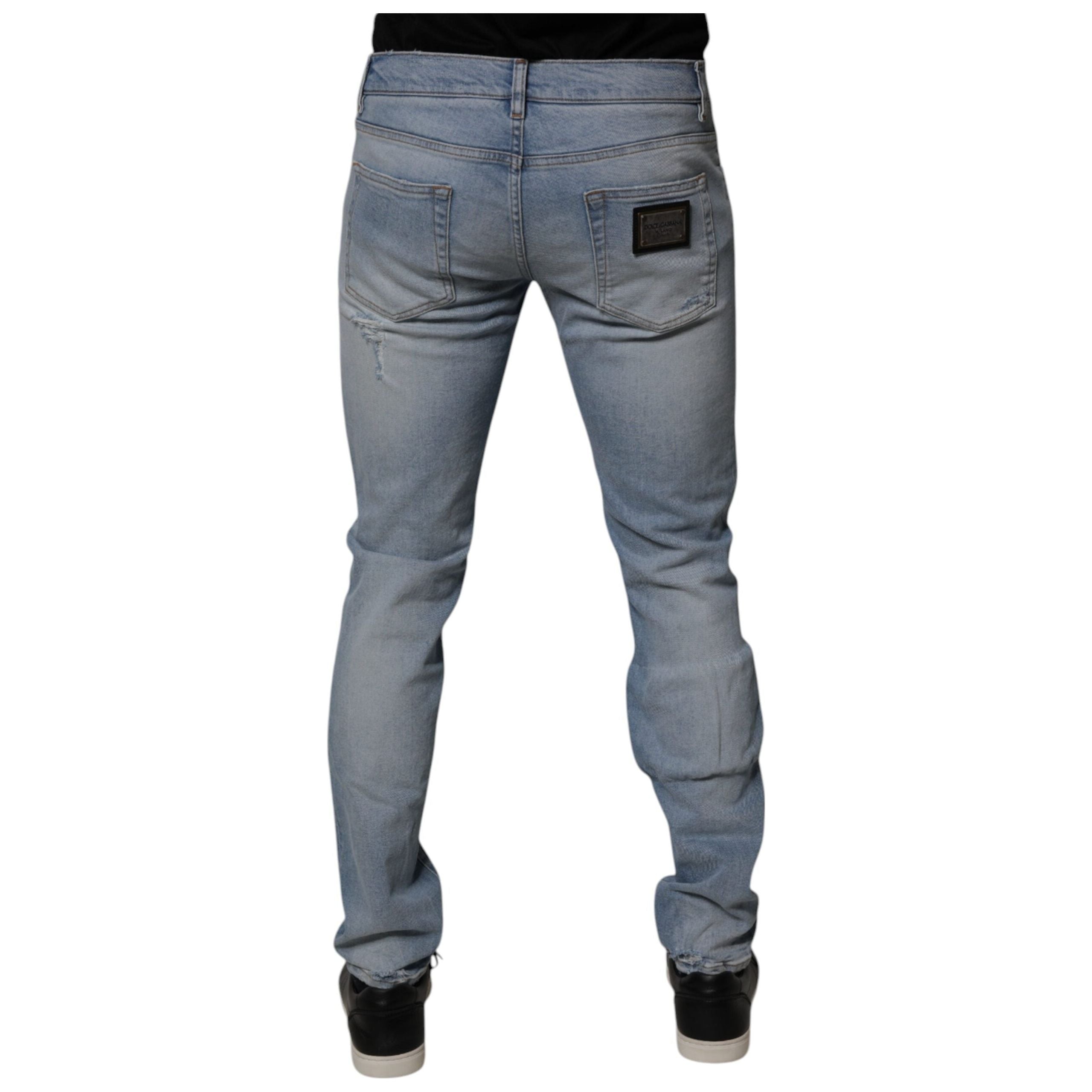 Dolce & Gabbana Blue Tattered Cotton Skinny Denim Jeans