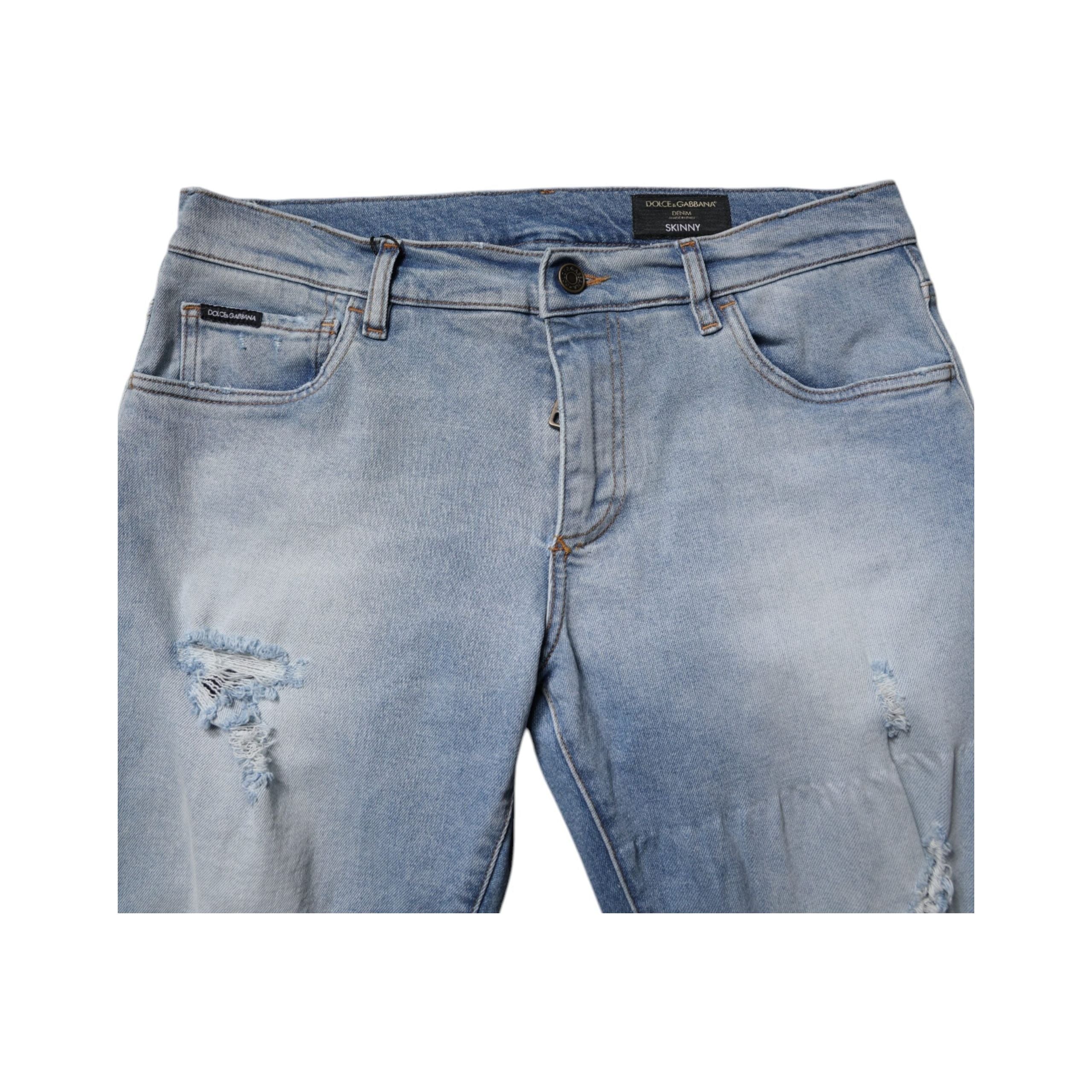 Dolce & Gabbana Blue Tattered Cotton Skinny Denim Jeans