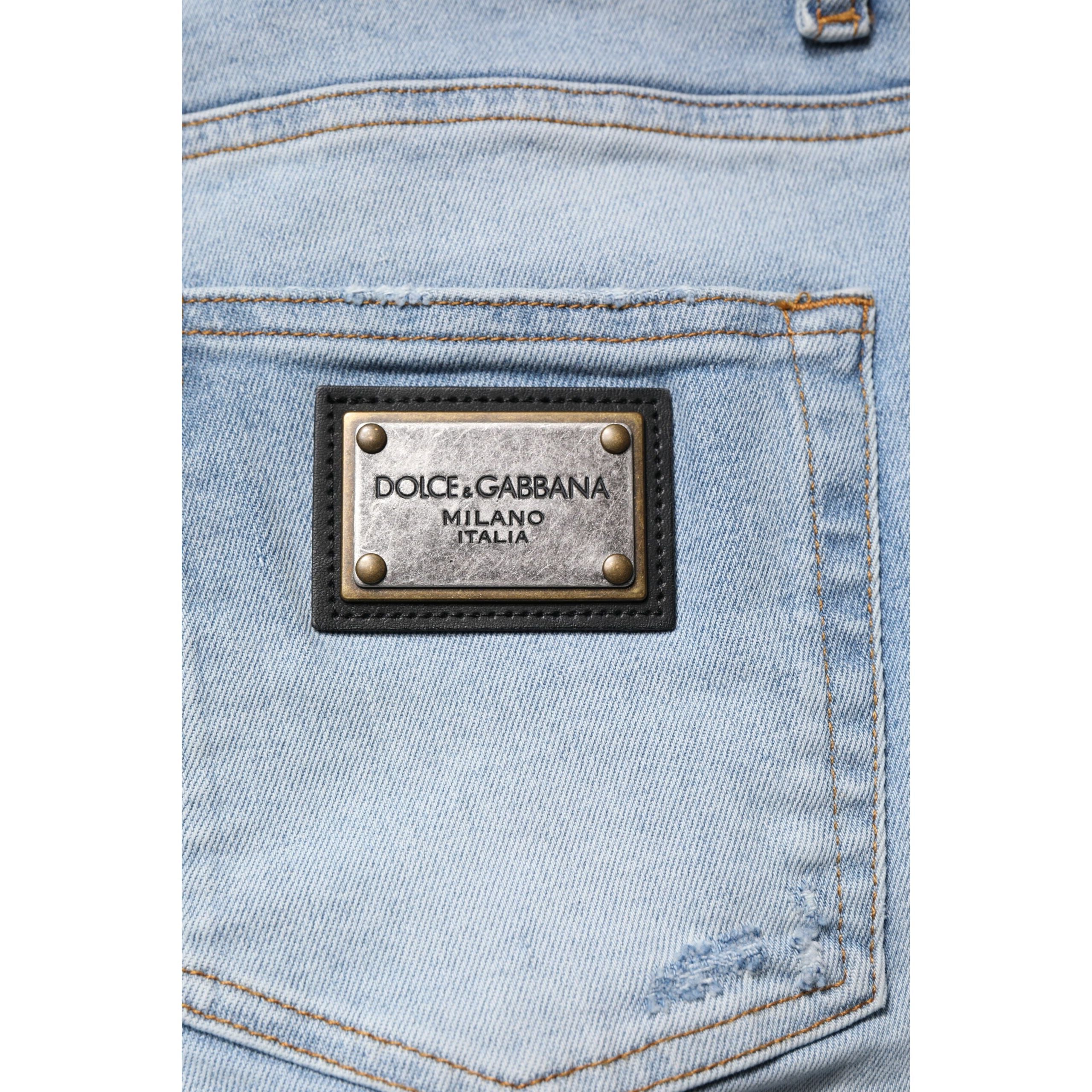 Dolce & Gabbana Blue Tattered Cotton Skinny Denim Jeans