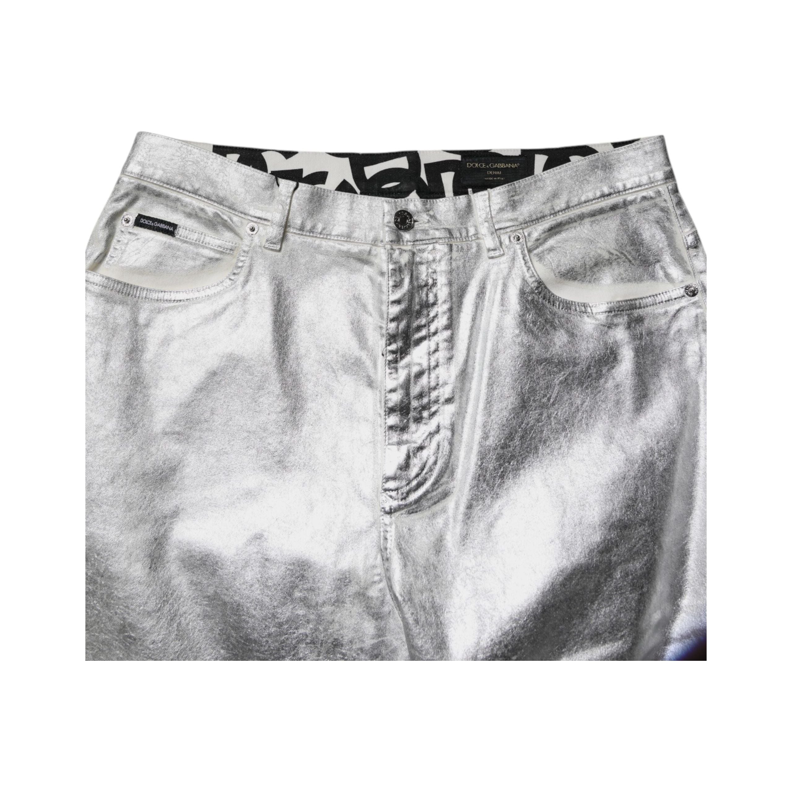 Dolce & Gabbana Metallic Silver Cotton Straight Denim Jeans