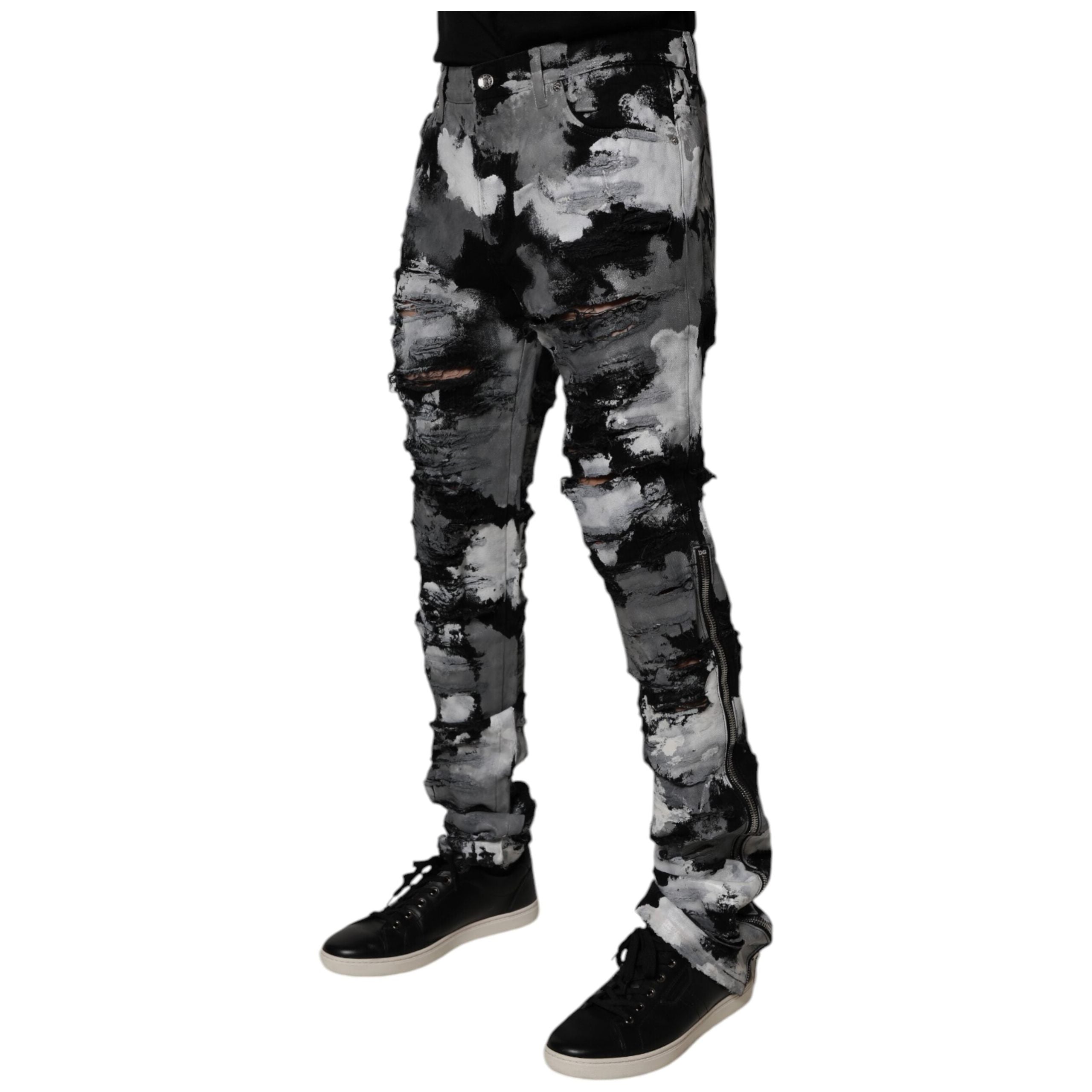 Dolce & Gabbana Multicolor Cotton Tattered Skinny Jeans
