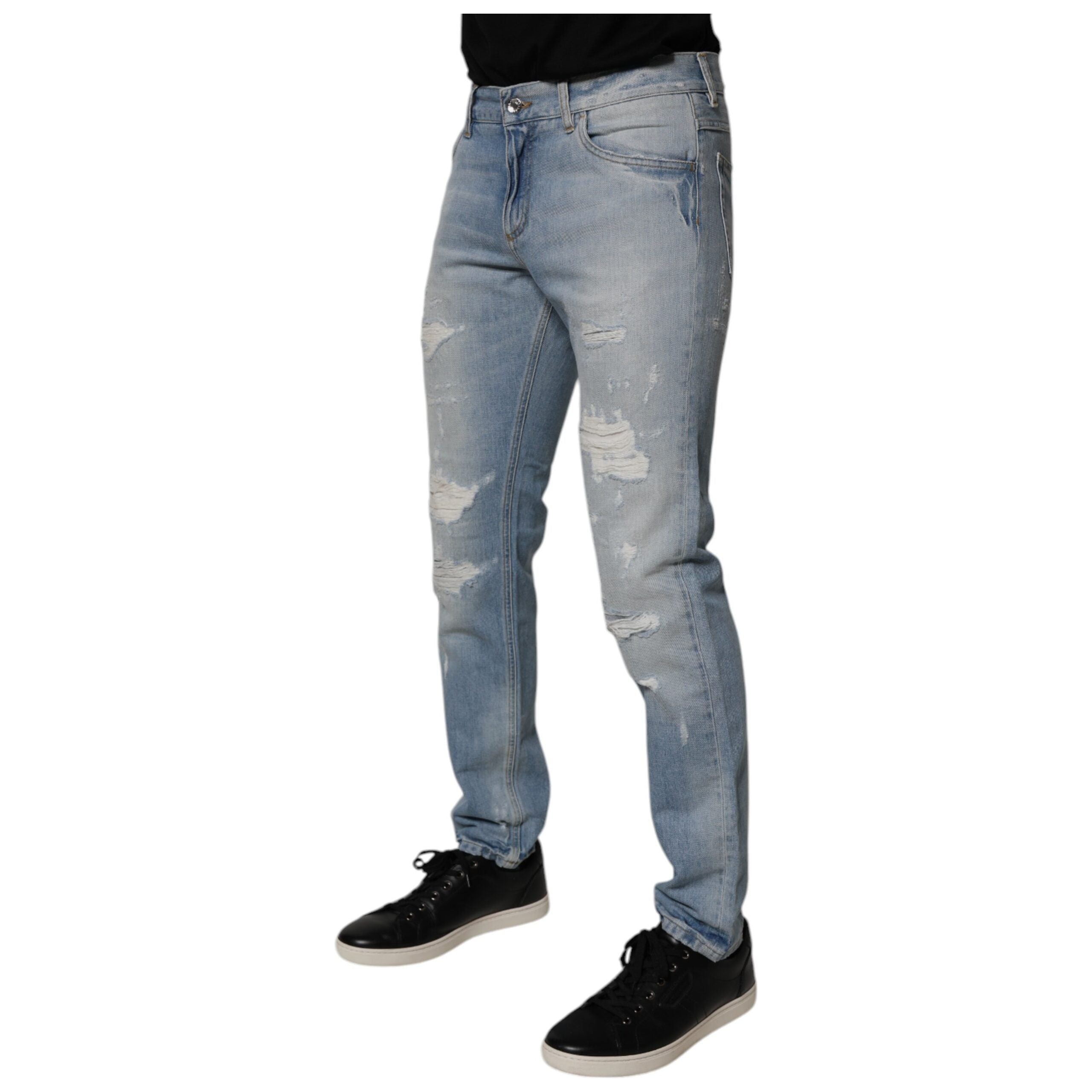 Dolce & Gabbana Blue Tattered Cotton Skinny Denim Jeans