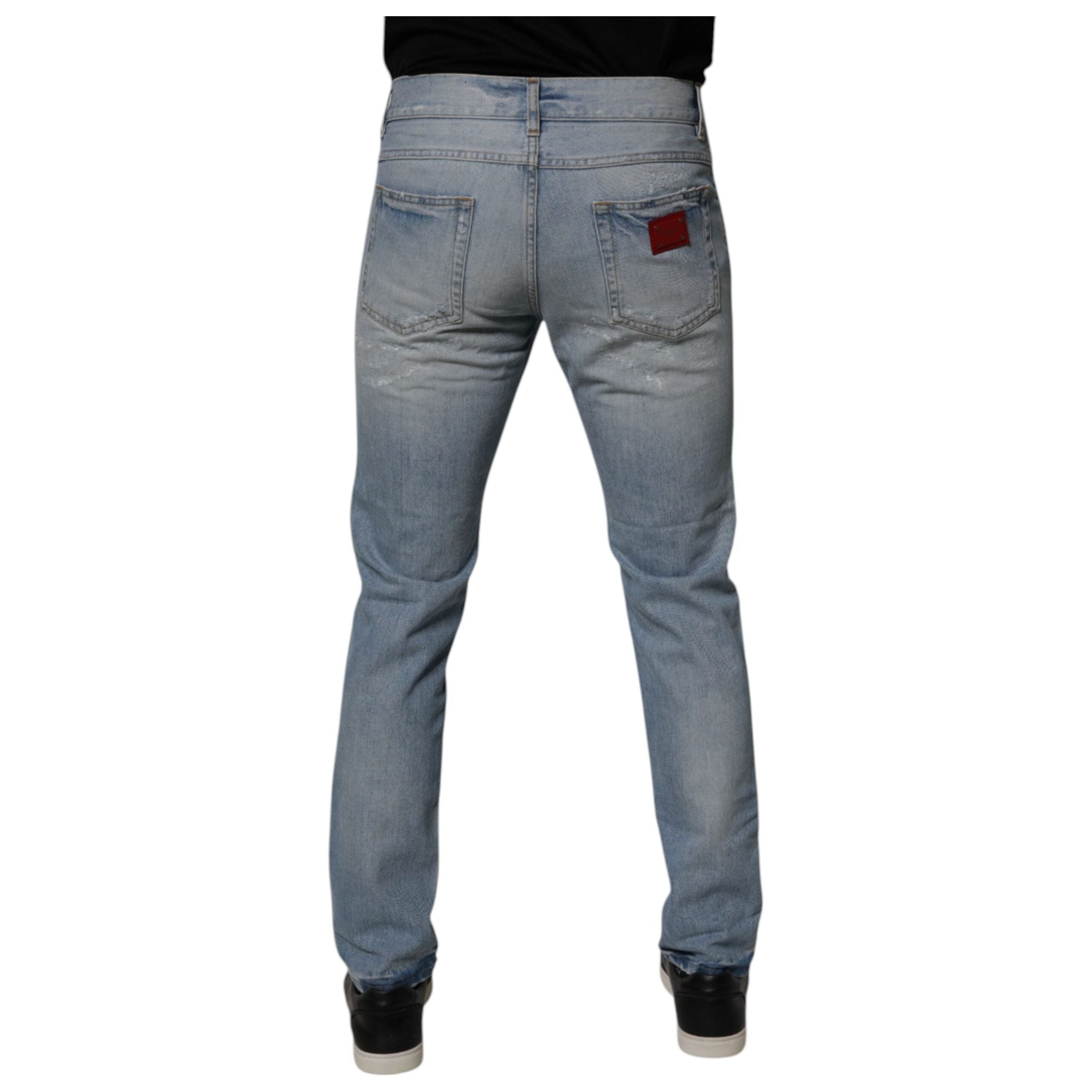 Dolce & Gabbana Blue Tattered Cotton Skinny Denim Jeans