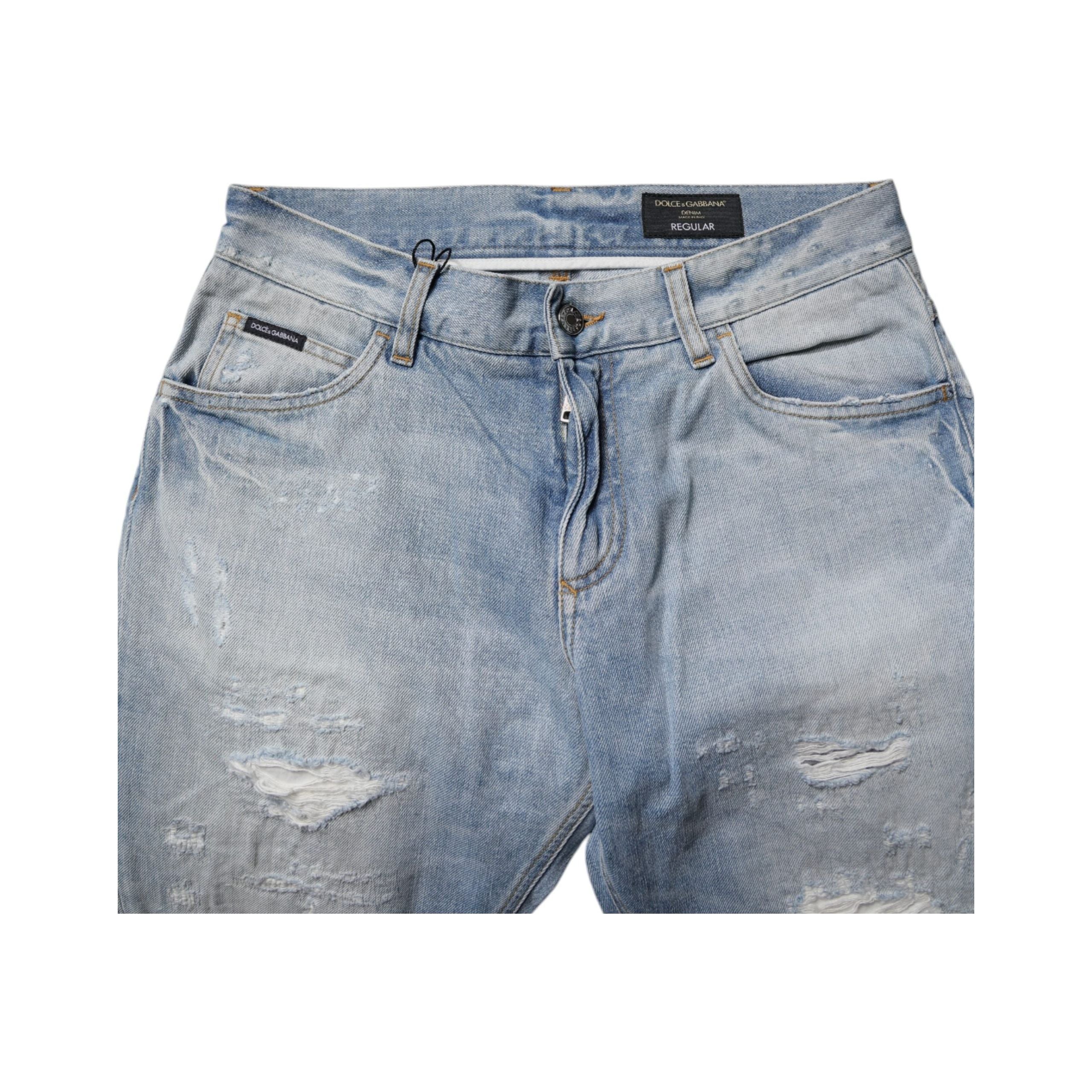 Dolce & Gabbana Blue Tattered Cotton Skinny Denim Jeans