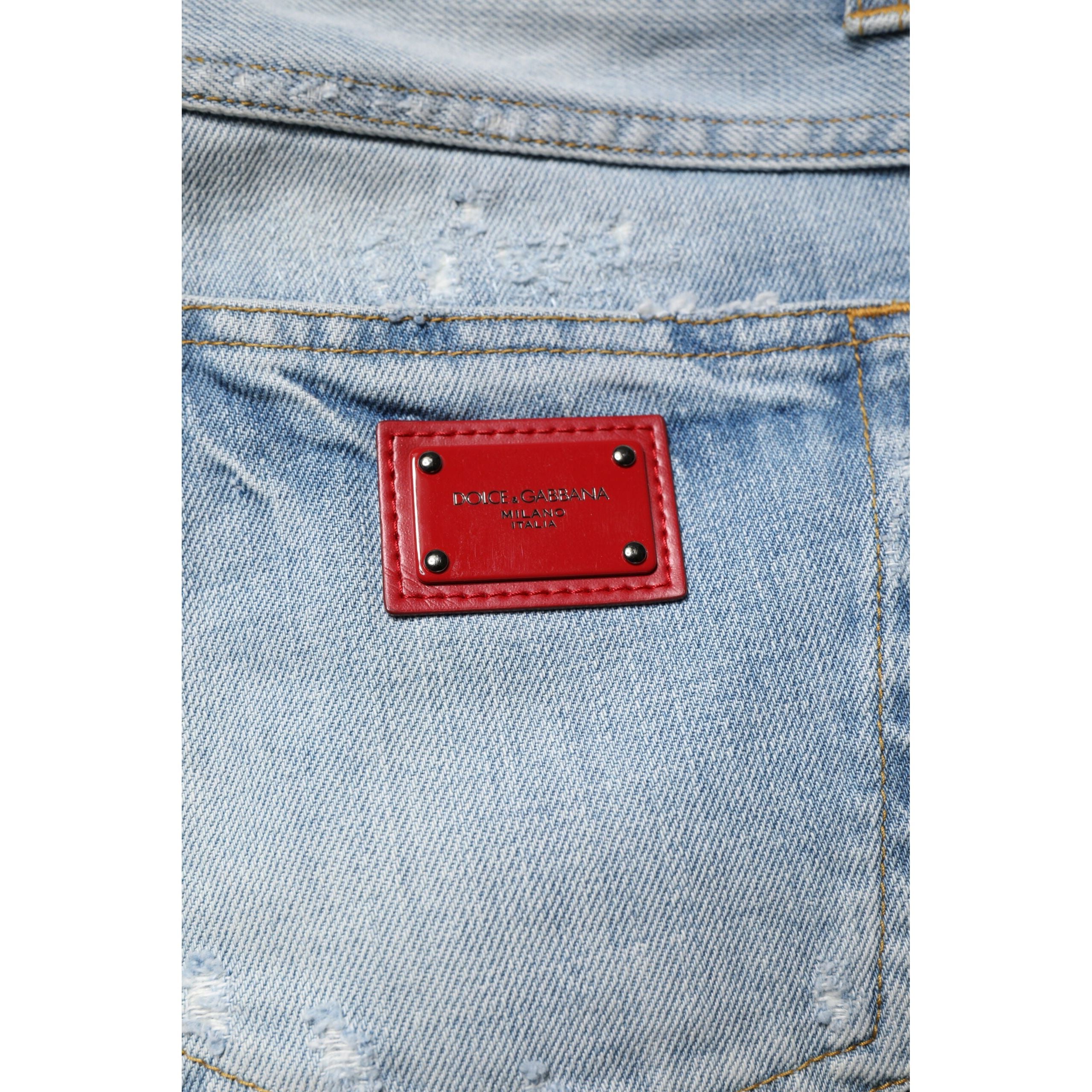 Dolce & Gabbana Blue Tattered Cotton Skinny Denim Jeans