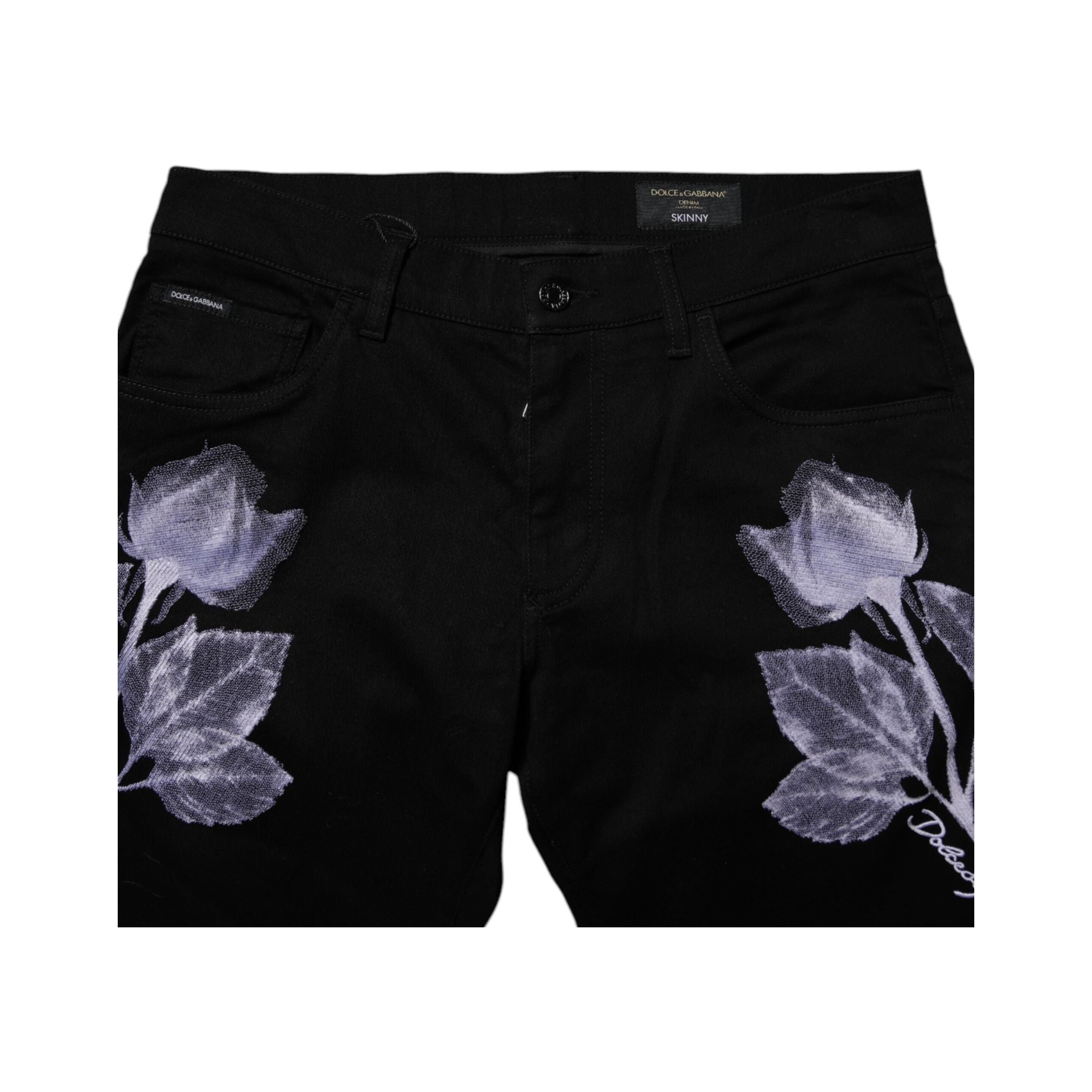 Dolce & Gabbana Black Floral Cotton Skinny Denim Jeans