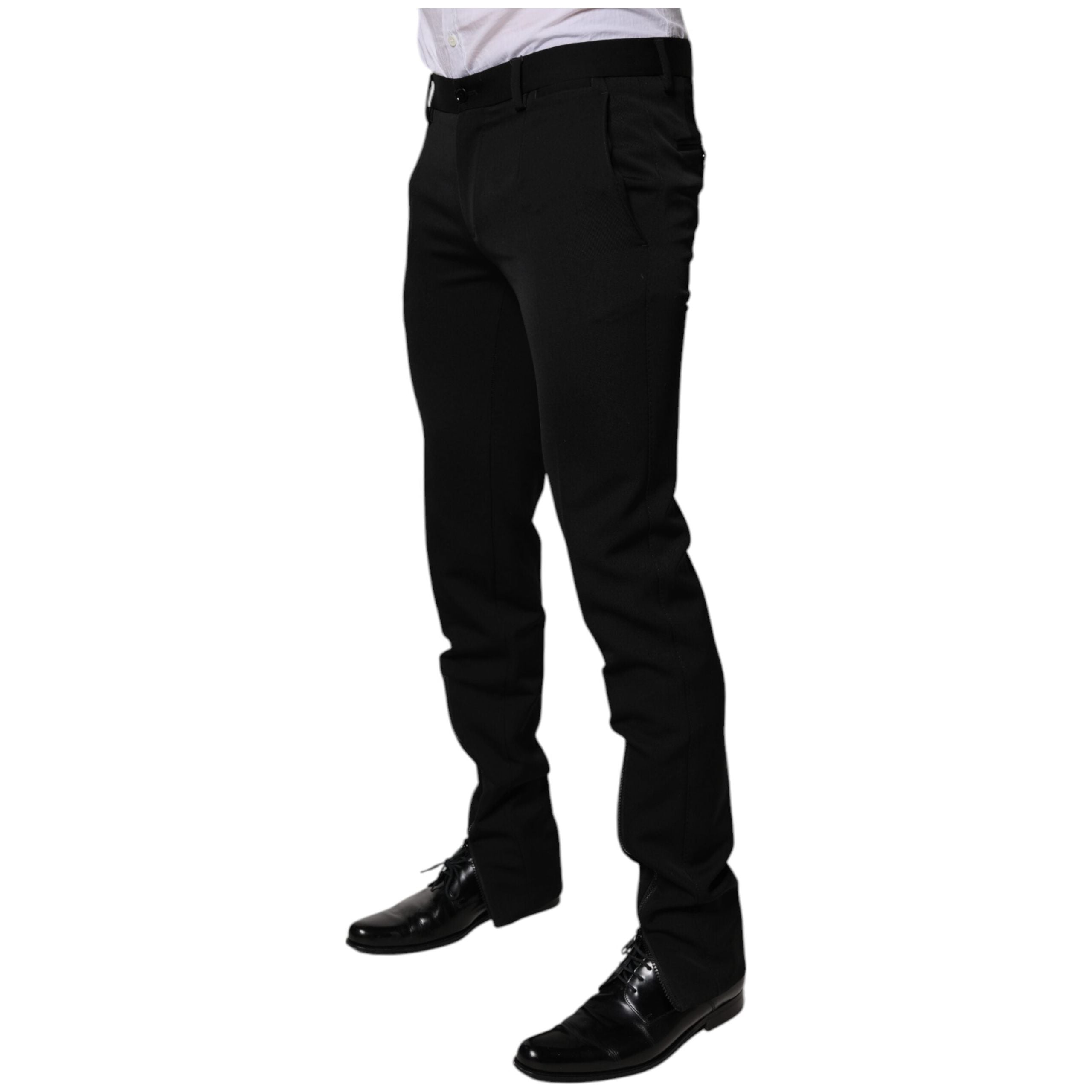 Dolce & Gabbana Black Wool Tapered Formal Dress Pants