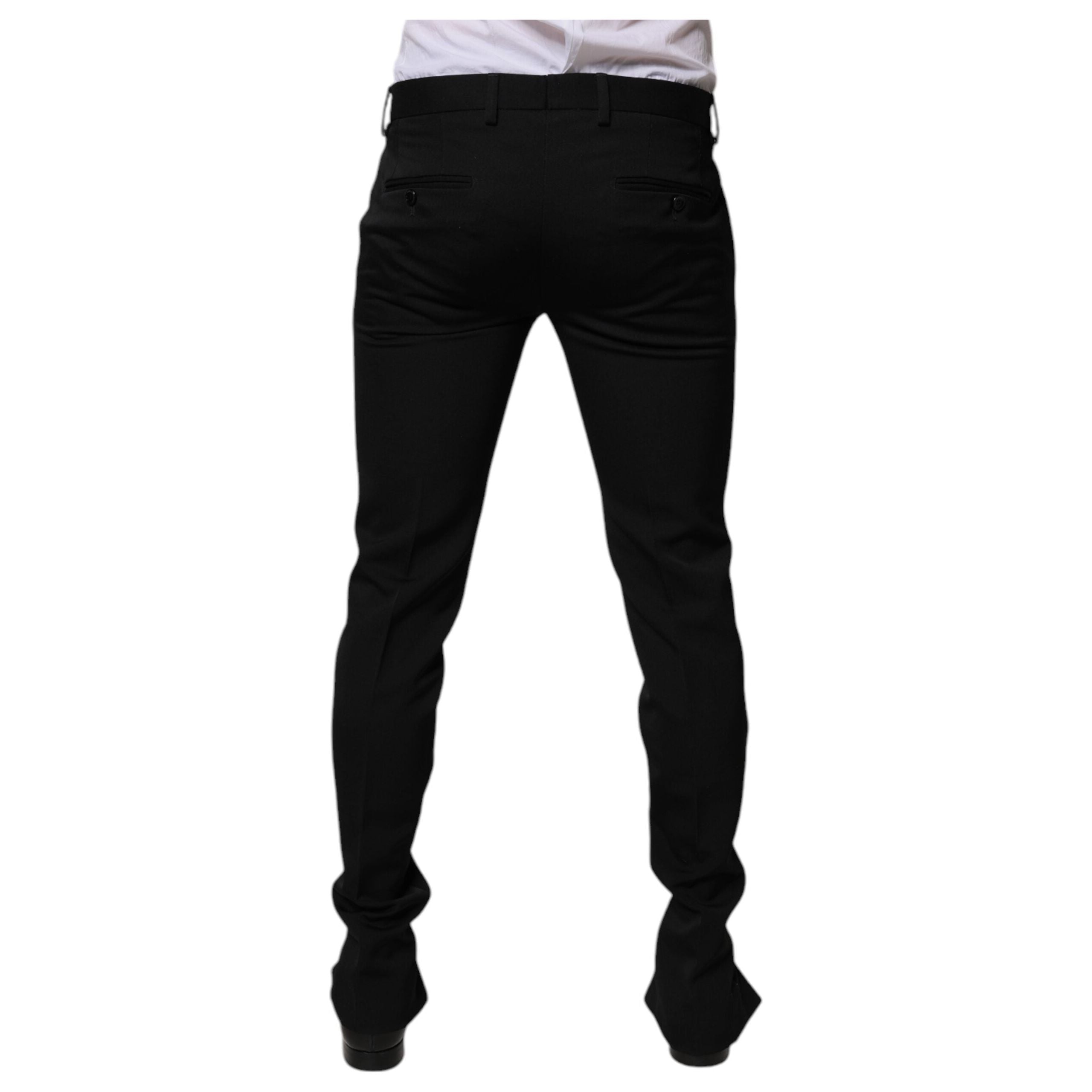 Dolce & Gabbana Black Wool Tapered Formal Dress Pants
