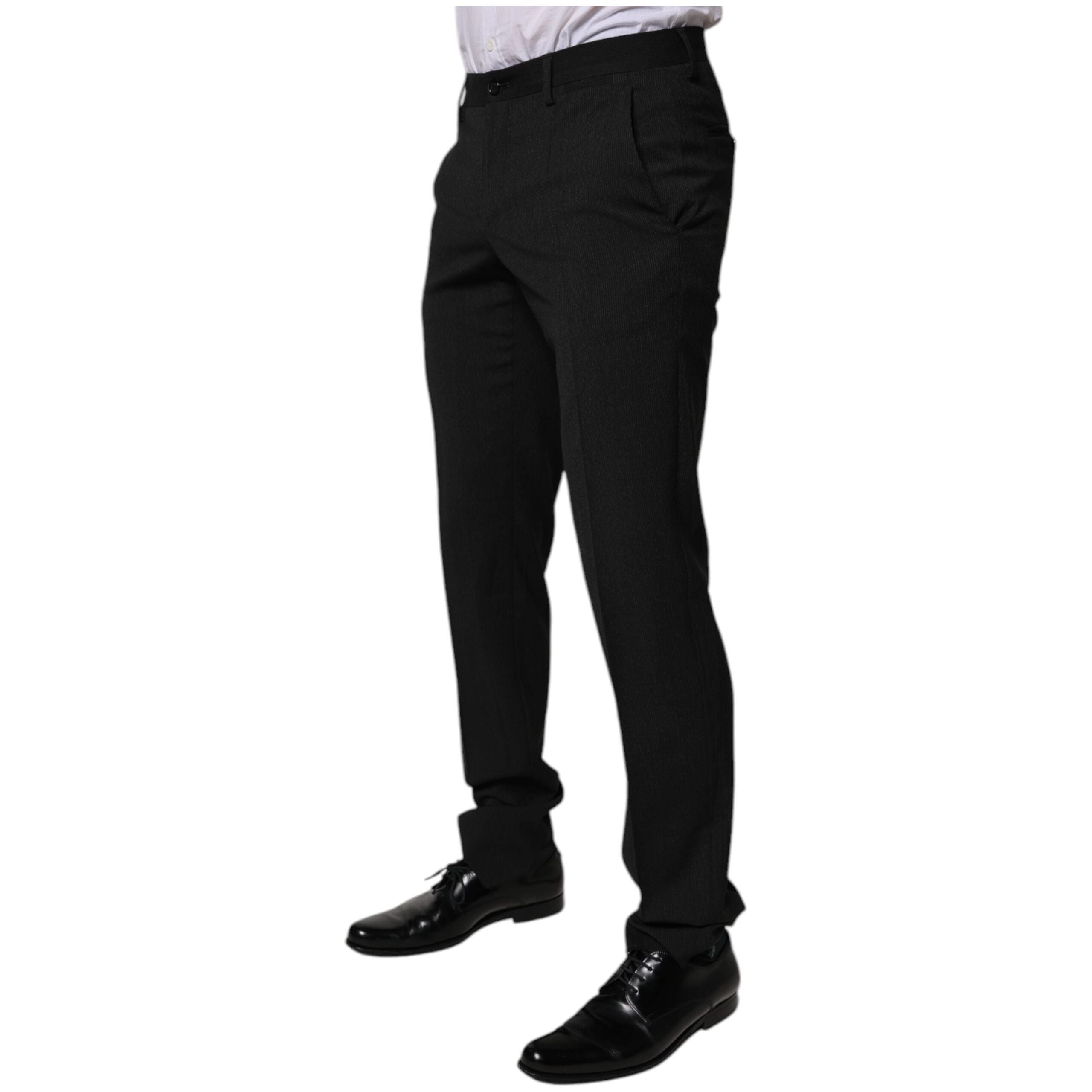 Dolce & Gabbana Black Wool Tapered Formal Dress Pants