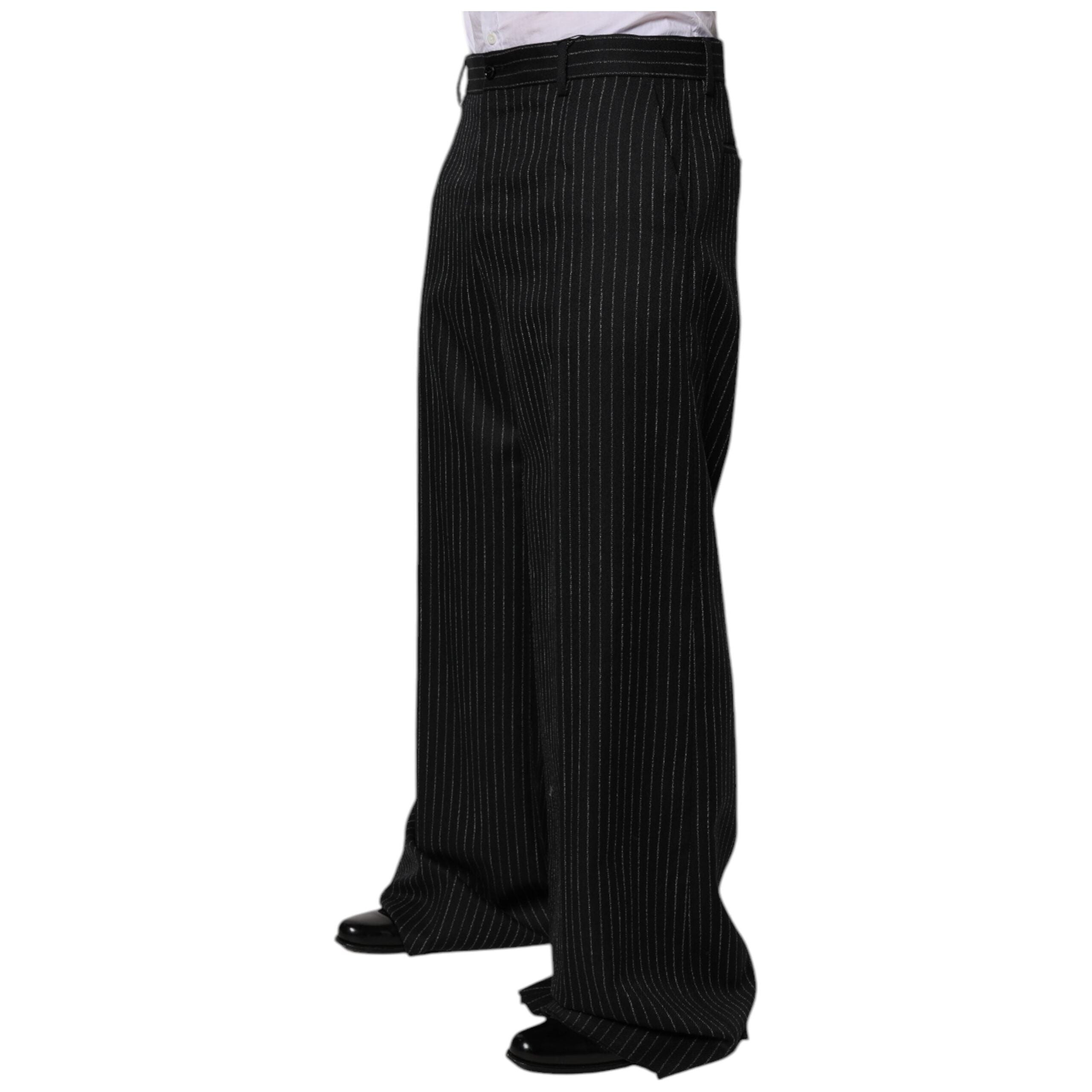 Dolce & Gabbana Black Wool Wide Leg Formal Dress Pants