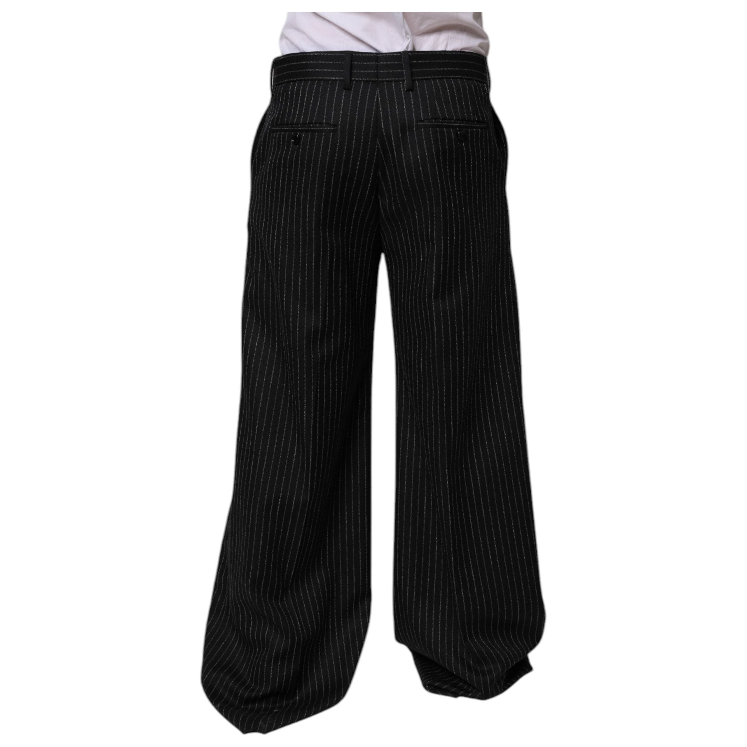 Dolce & Gabbana Black Wool Wide Leg Formal Dress Pants