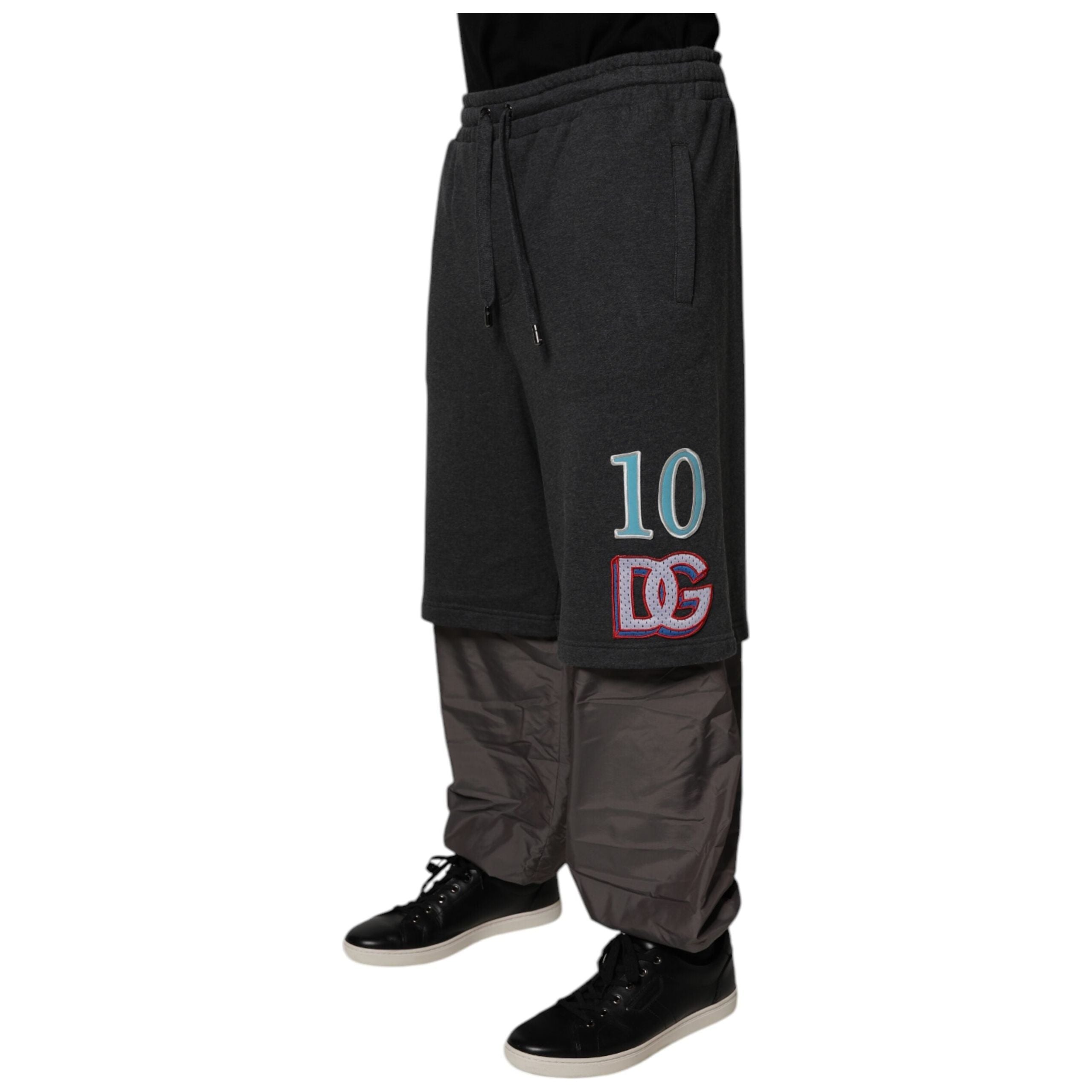 Dolce & Gabbana Dark Gray Cotton Layered Straight Sweatpants