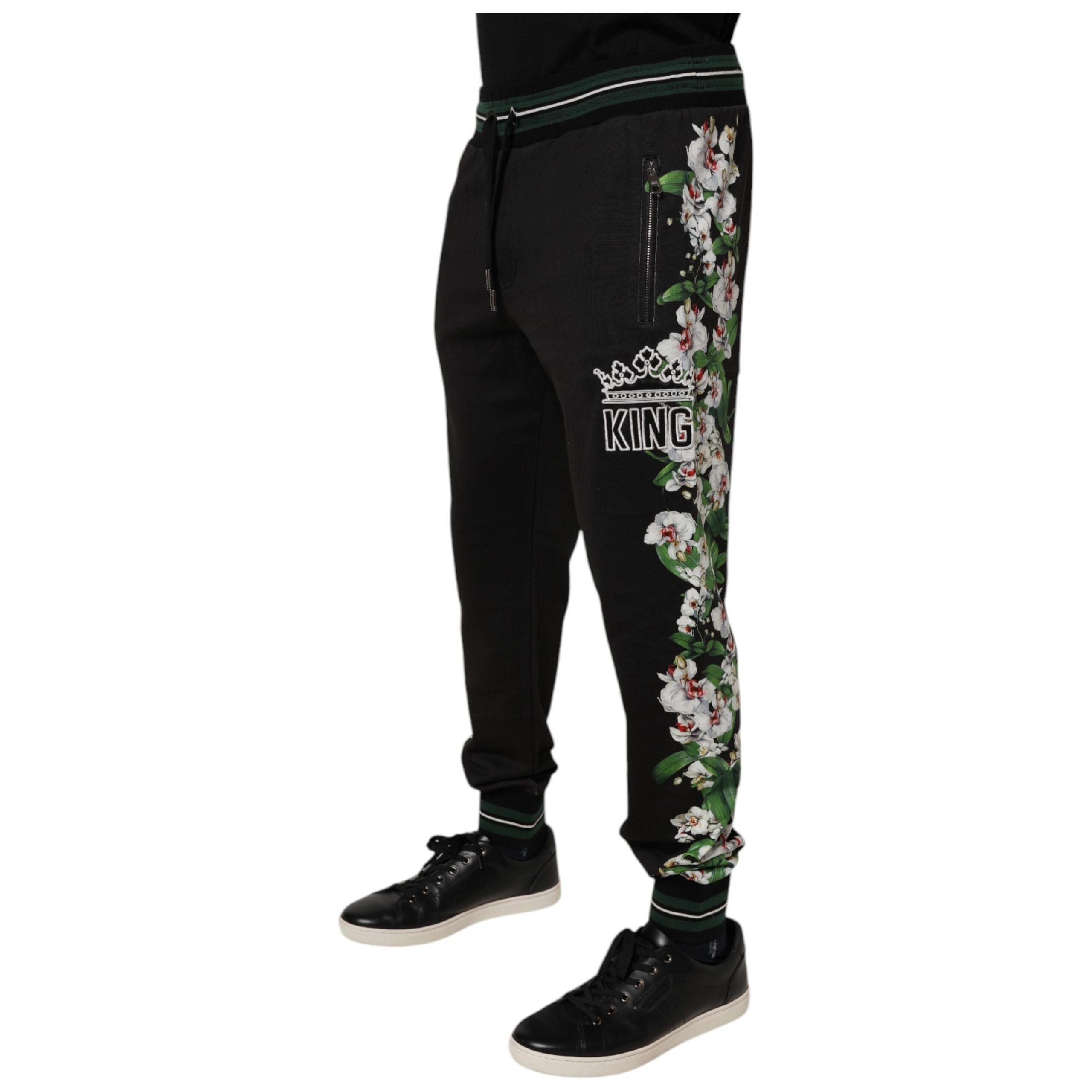 Dolce & Gabbana Black Cotton Floral King Jogger Sweatpants