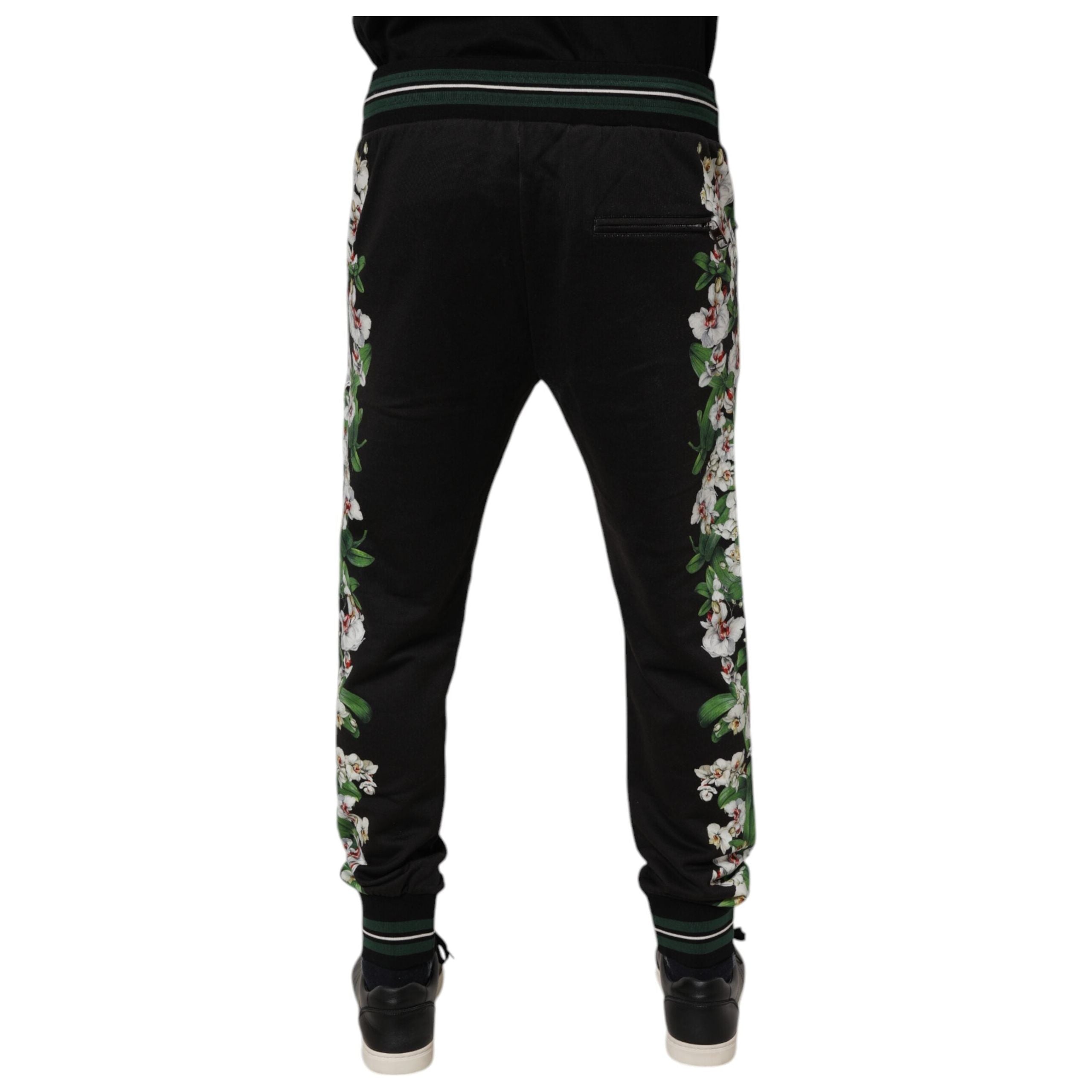 Dolce & Gabbana Black Cotton Floral King Jogger Sweatpants