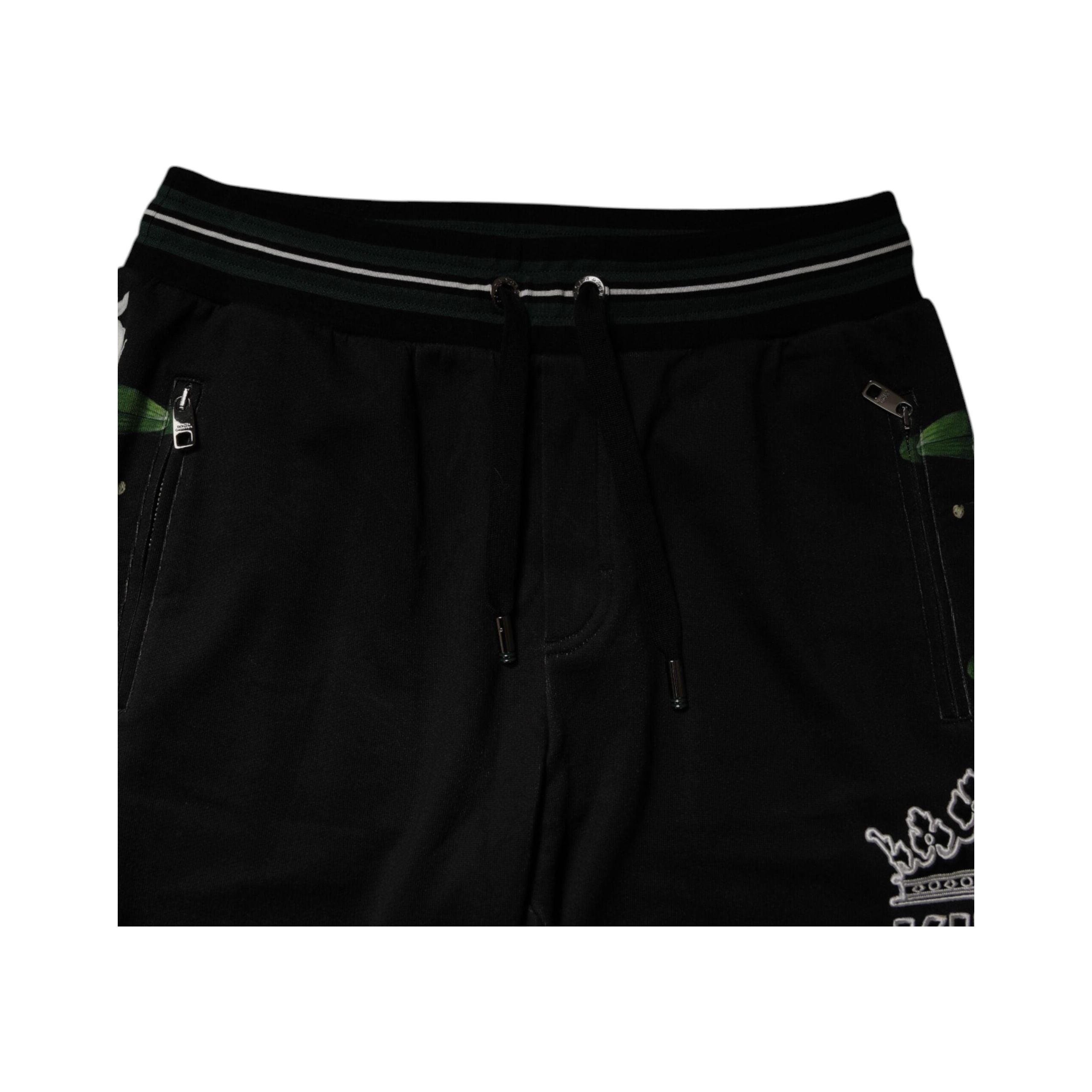 Dolce & Gabbana Black Cotton Floral King Jogger Sweatpants