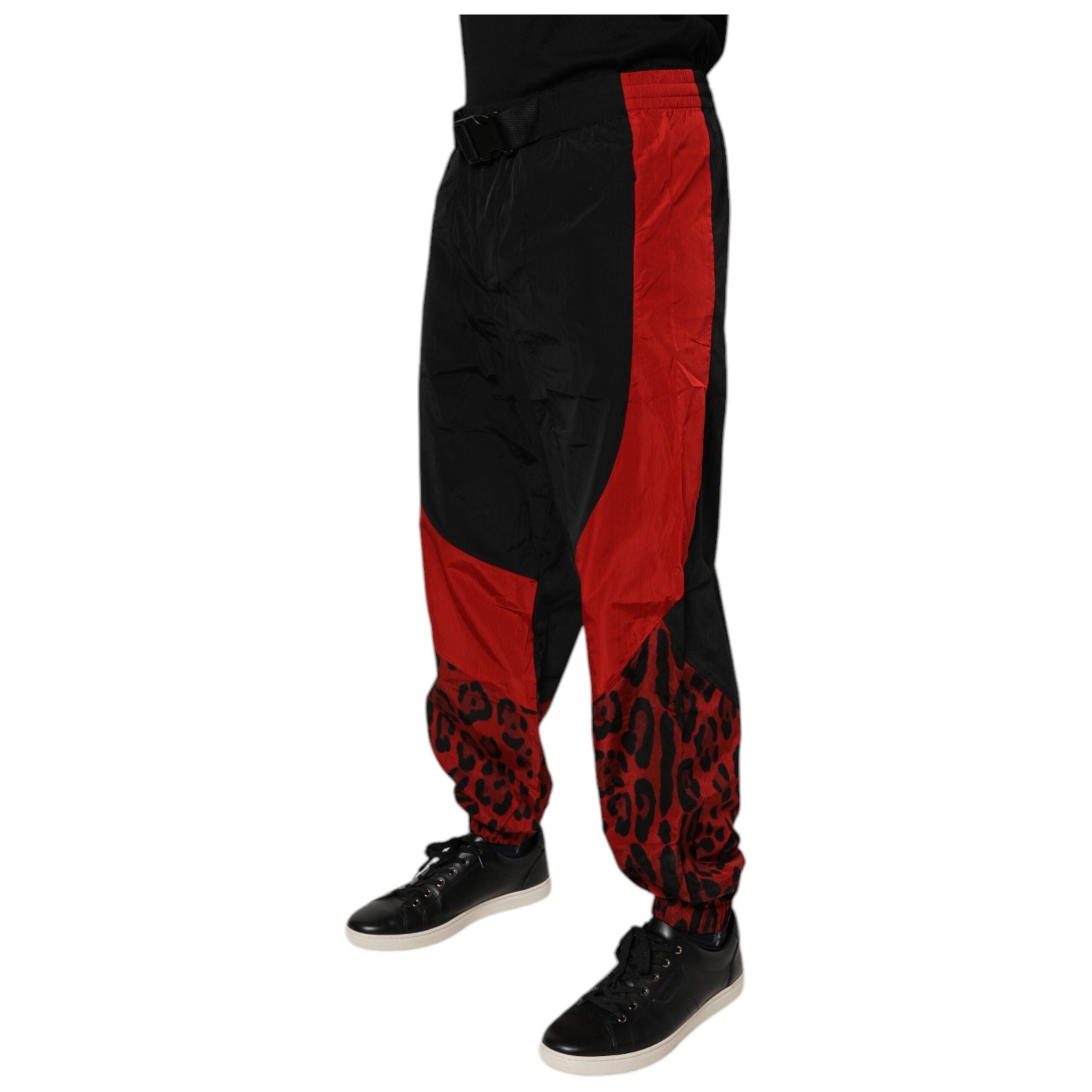 Dolce & Gabbana Black Red Leopard Cotton Jogger Sweatpants