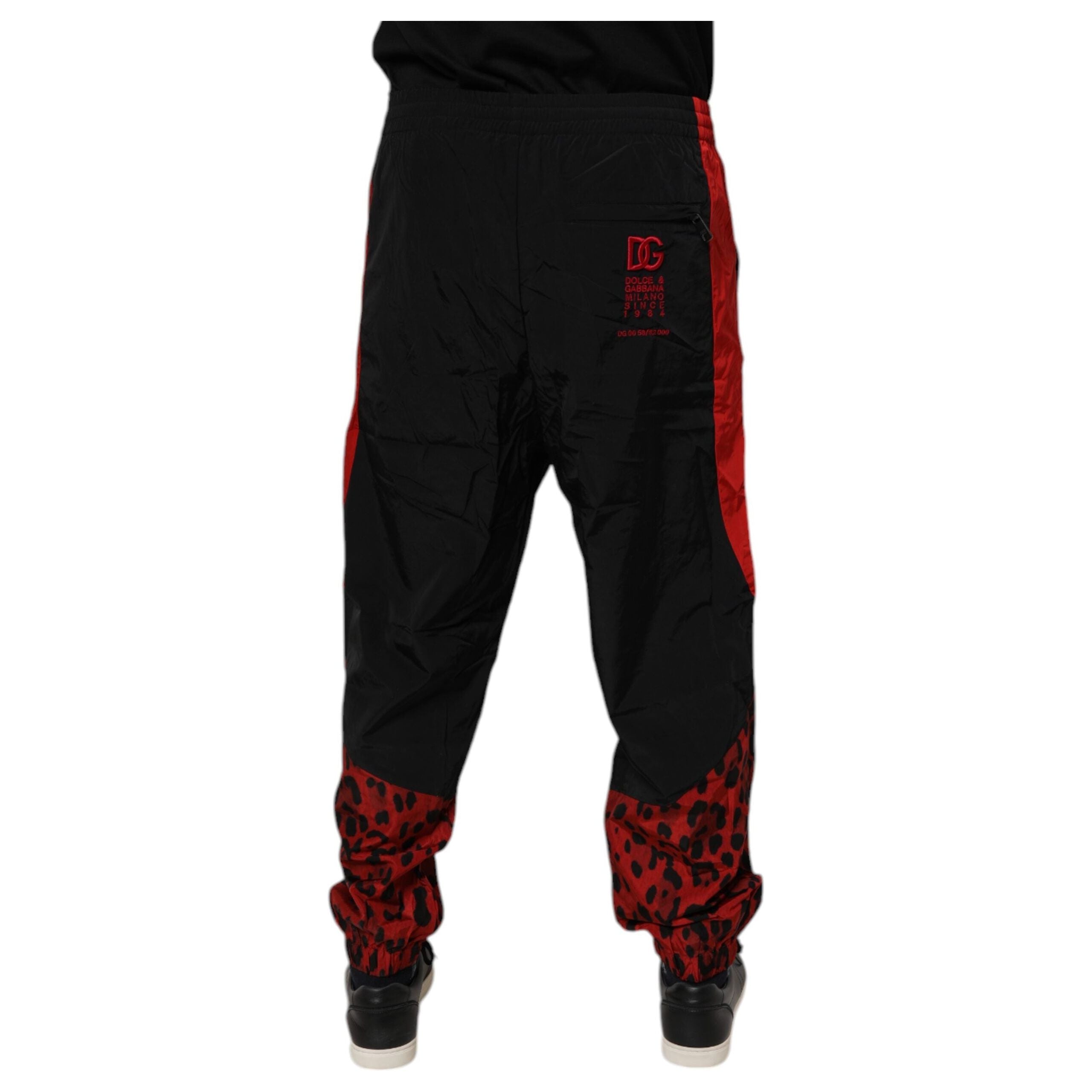 Dolce & Gabbana Black Red Leopard Cotton Jogger Sweatpants