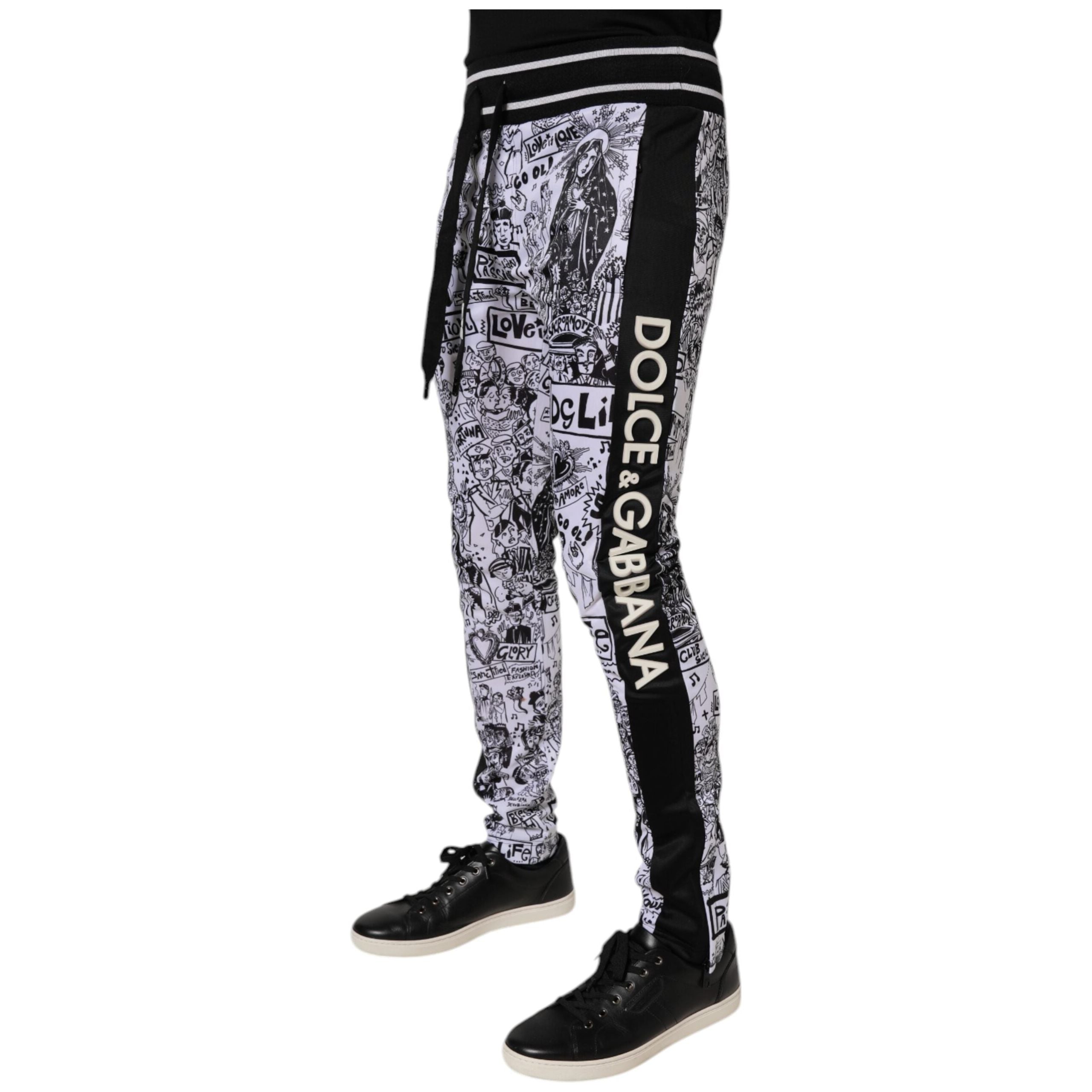 Dolce & Gabbana White Cotton Graffiti Jogger Sweatpants