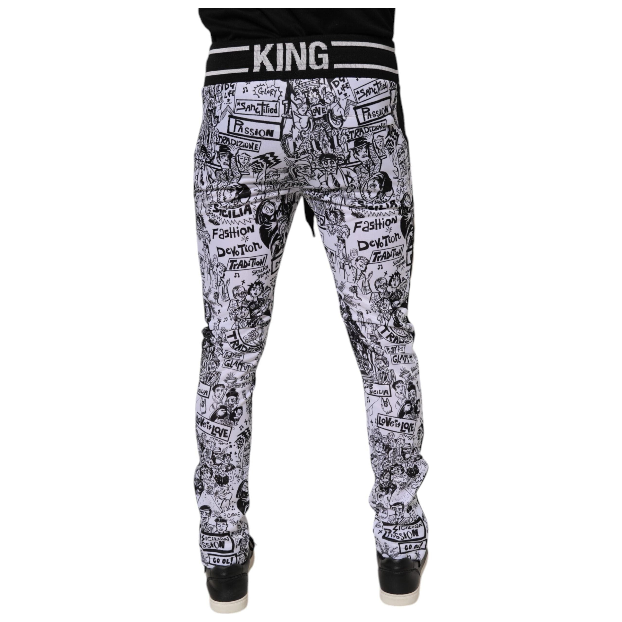 Dolce & Gabbana White Cotton Graffiti Jogger Sweatpants