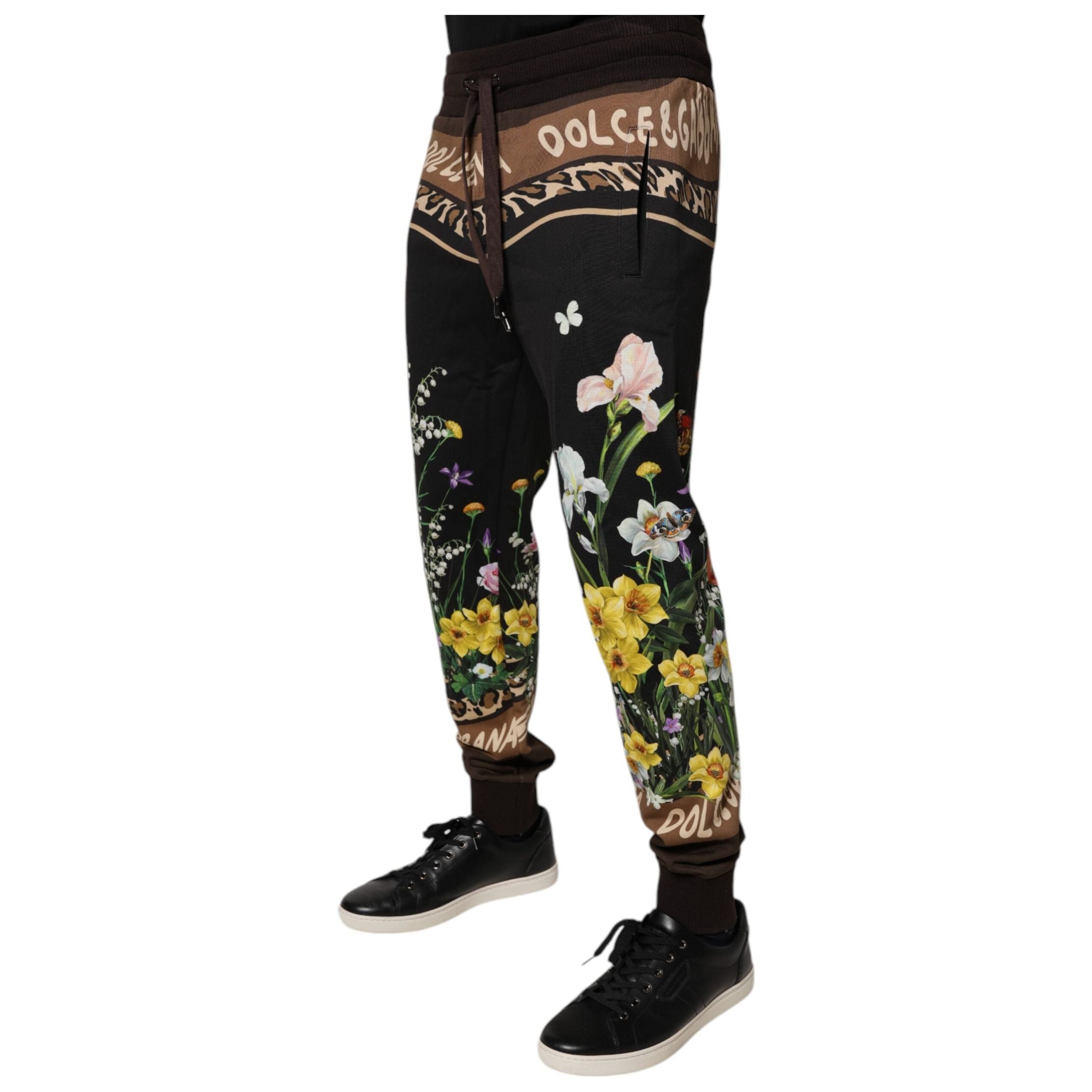 Dolce & Gabbana Black Floral Cotton Jogger Sweatpants