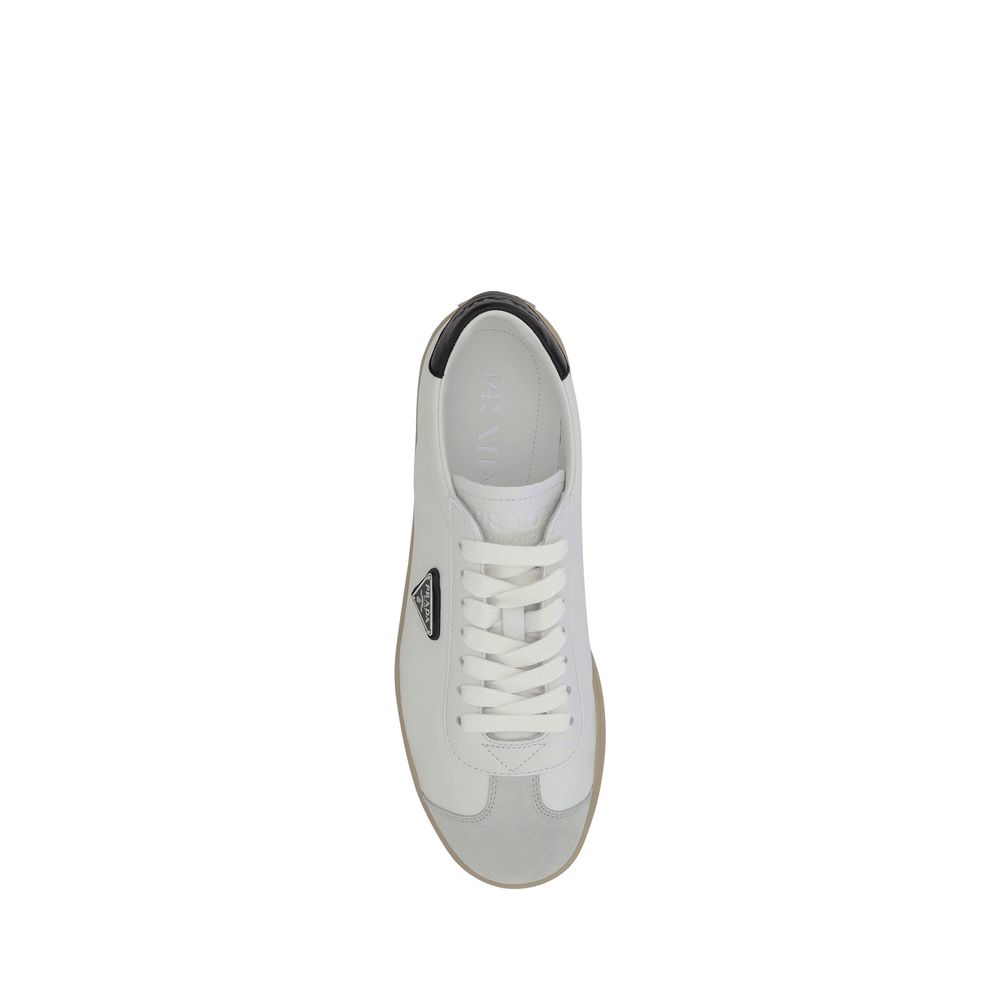 Prada White Leather Logoed Sneakers: Elevate Your Style Effortlessly
