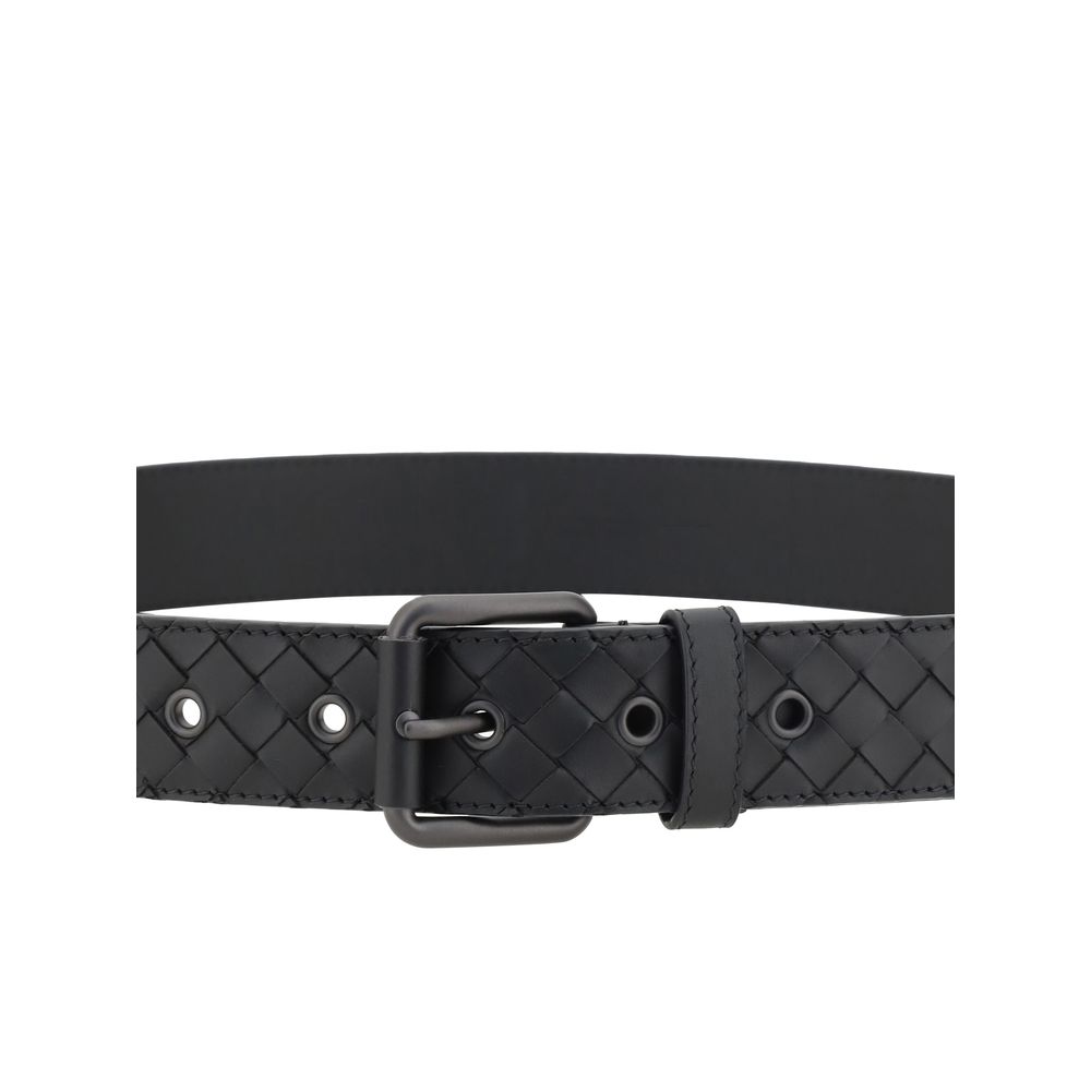 Bottega Veneta Black Leather Iconic Intrecciato Belt