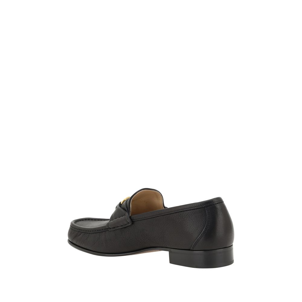Valentino Black Leather Loafers with Signature VLogo Detail