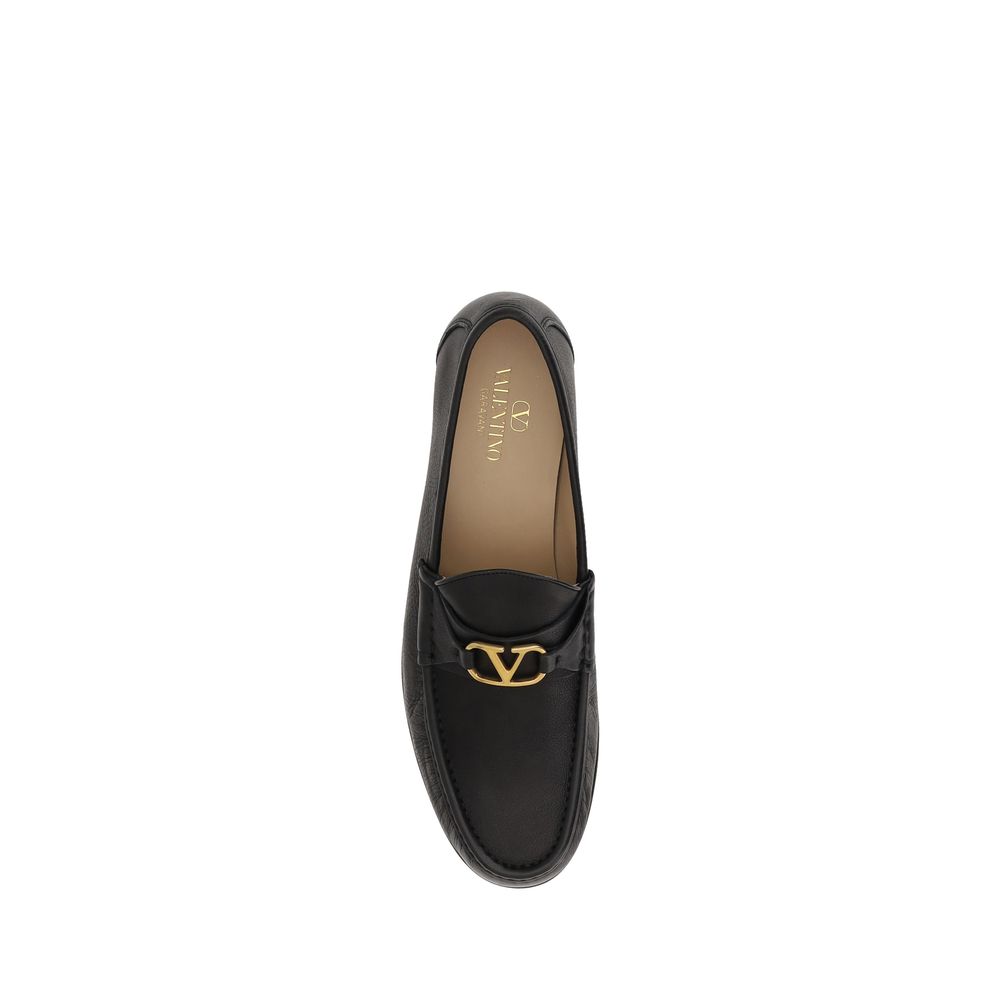 Valentino Black Leather Loafers with Signature VLogo Detail