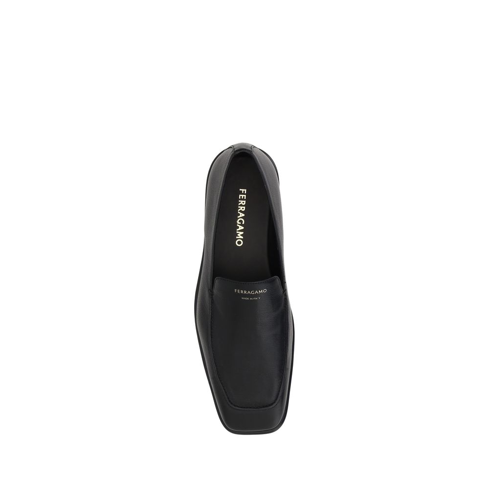 Ferragamo Black Hammered Leather Loafers for Timeless Elegance
