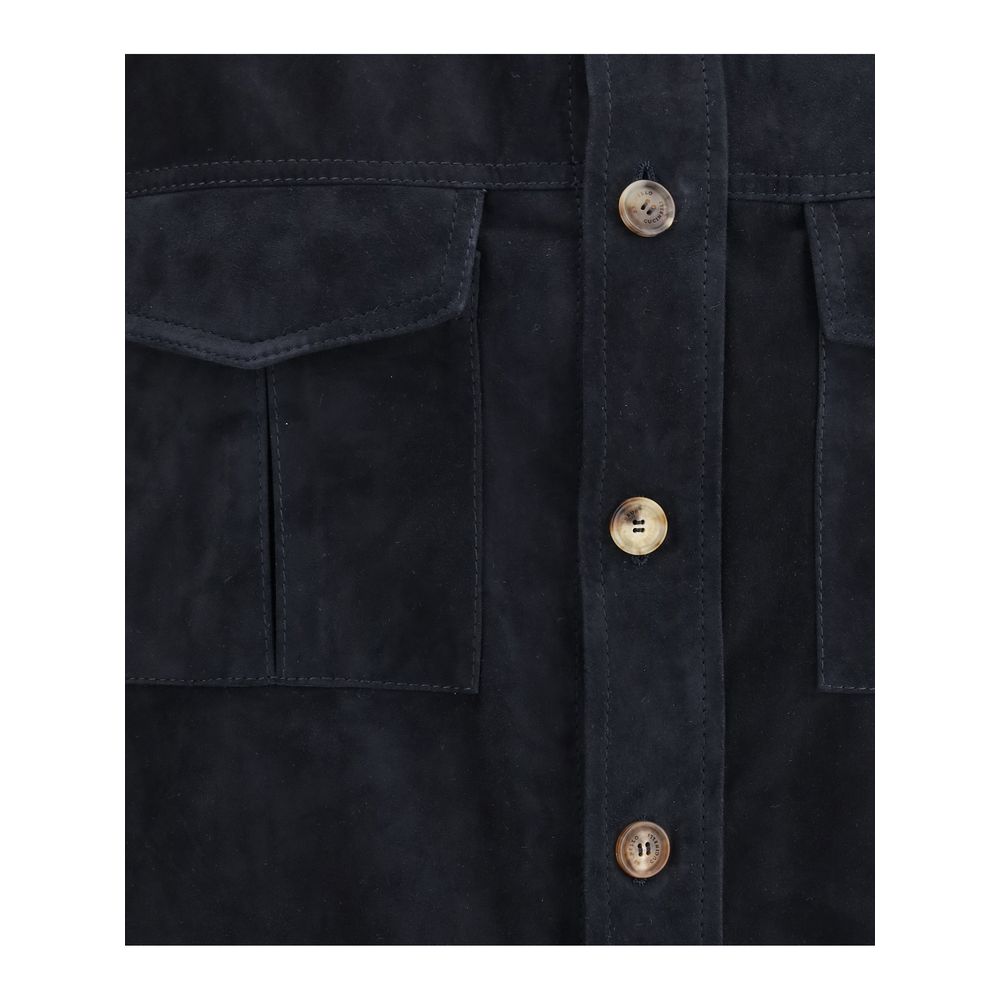 Brunello Cucinelli Brown Suede Leather Shirt Jacket