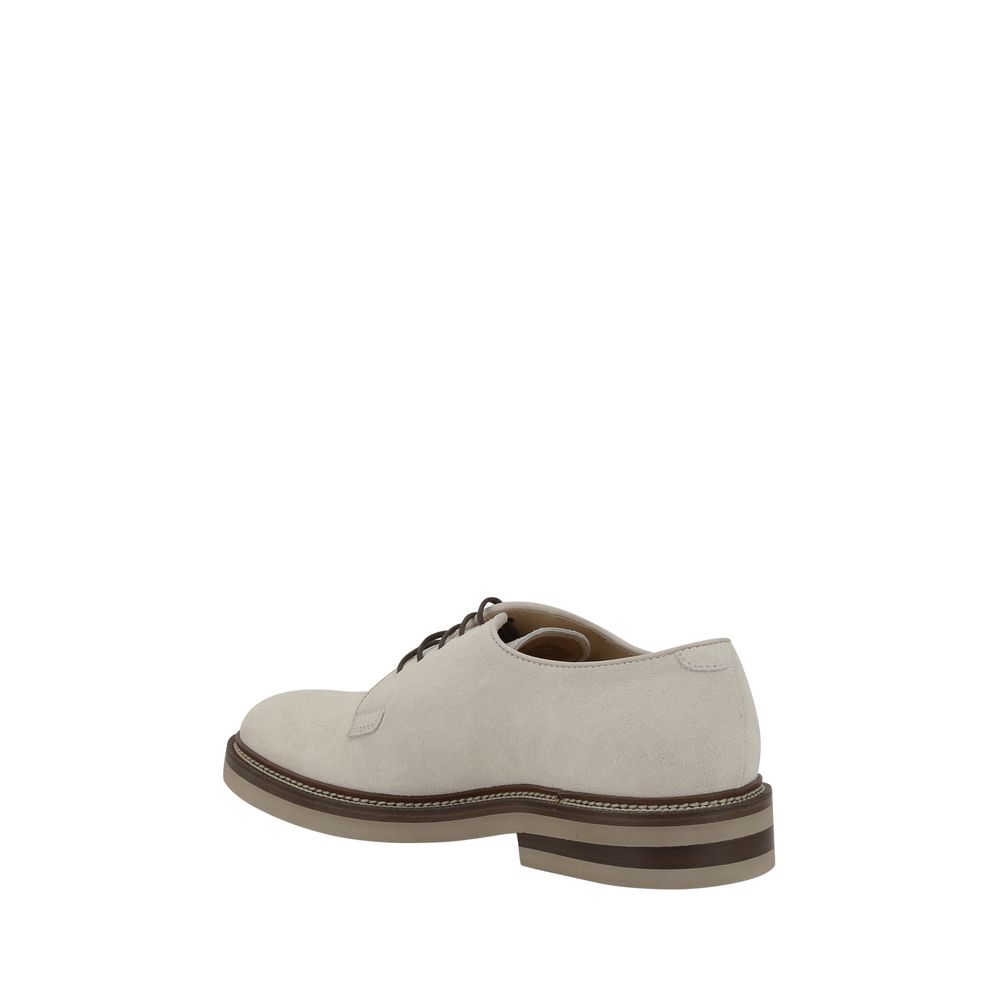 Brunello Cucinelli Beige Suede Derby Lace-Up Shoes