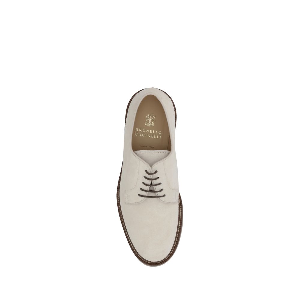 Brunello Cucinelli Beige Suede Derby Lace-Up Shoes