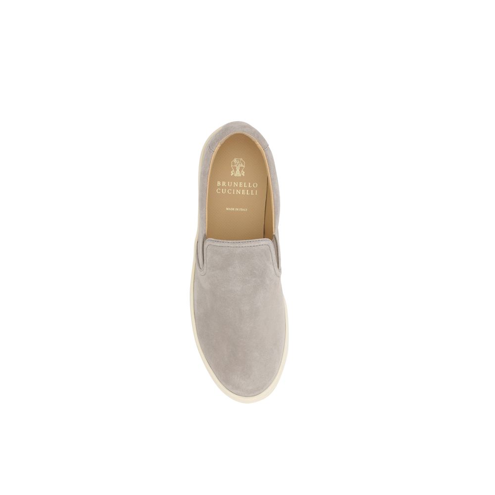 Brunello Cucinelli Grey Premium Suede Slip-on Sneakers
