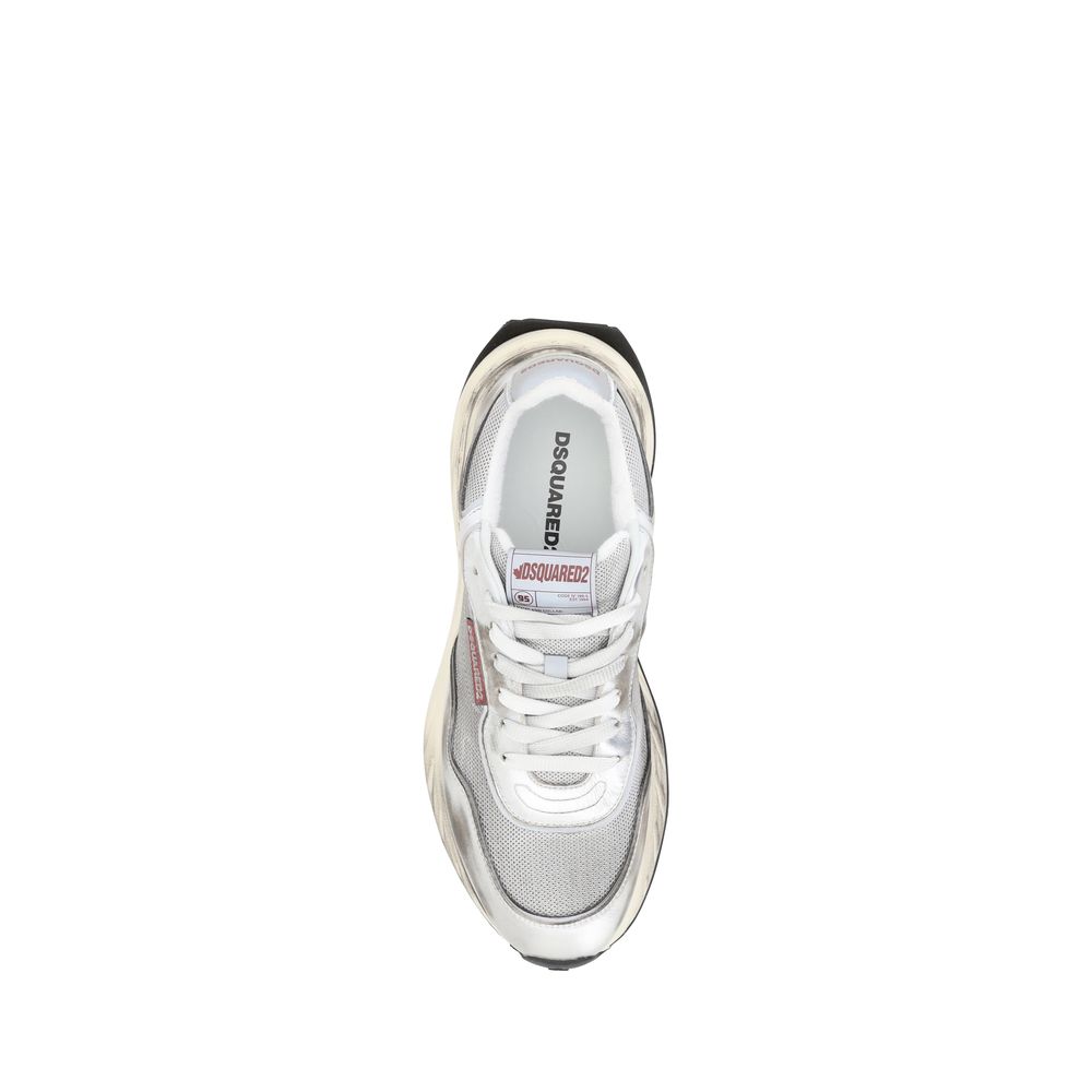 Dsquared² White Leather Sprinter Sneakers with Bold Retro Design